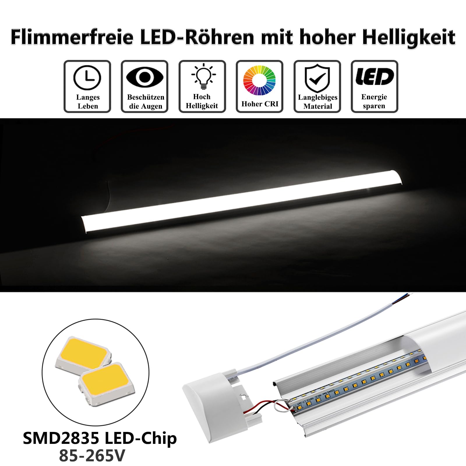 2Pcs LED Feuchtraumleuchte 120cm, 40W 4800LM LED Deckenleucht Röhre Licht, Neutralweiß 4500K Werkstattlampe - 2,5cm flach Lampe,130°Abstrahlwinkel Deckenlampe für Wohnzimmer Küche Garage Büro