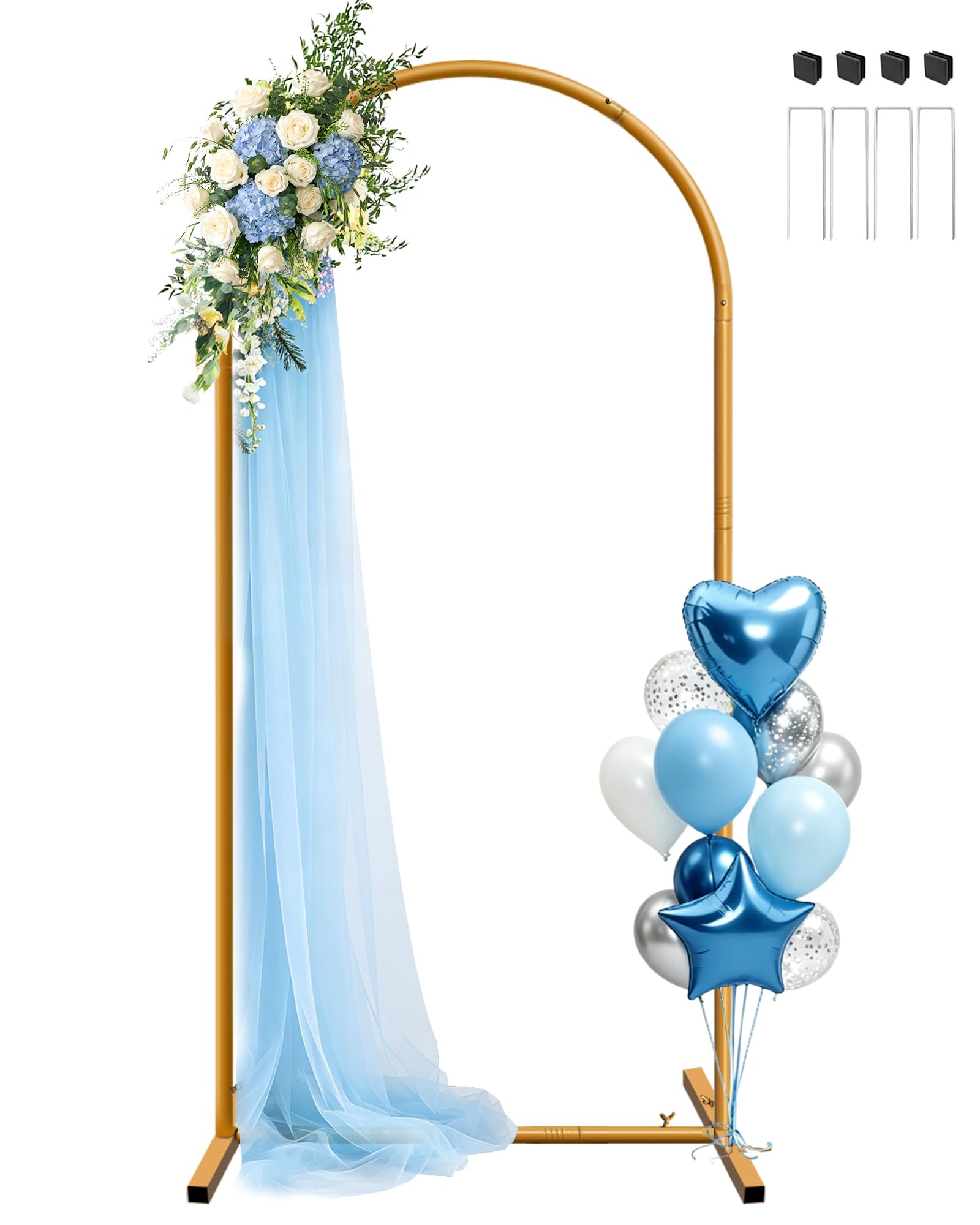 JEBUTU 6.6ft Wedding Arch Backdrop Stand, Metal Arch Backdrop Stand, Balloon Arched Frame for Wedding Birthday Party Bridal Baby Shower Garden Floral Arched Decoration Halloween Fathers Day (1x2m)
