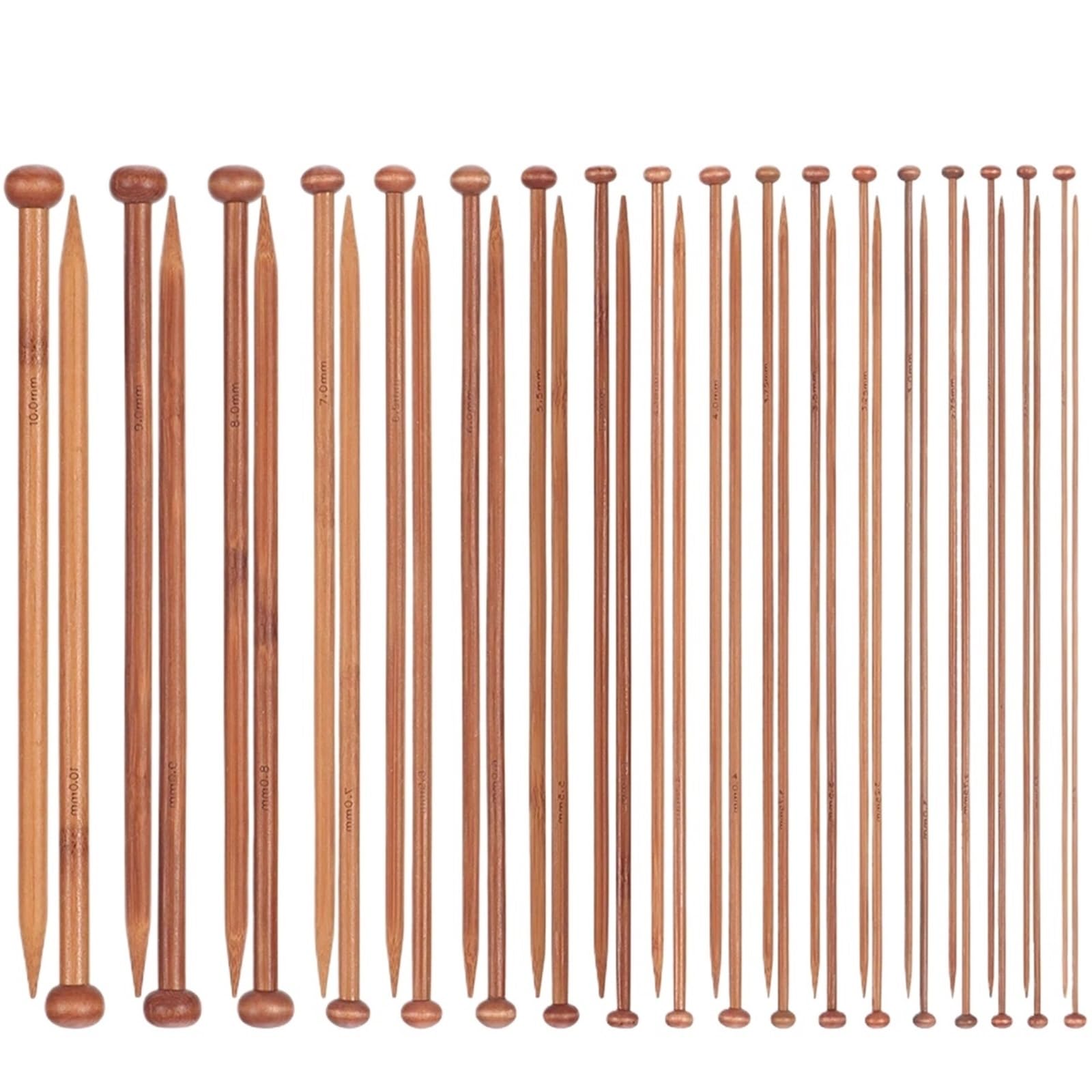 Bamboo Knitting Needles 36PCS Bamboo Knitting Needles Set Single Pointed Crochet Supplies for Beginners Handmade(25cm)