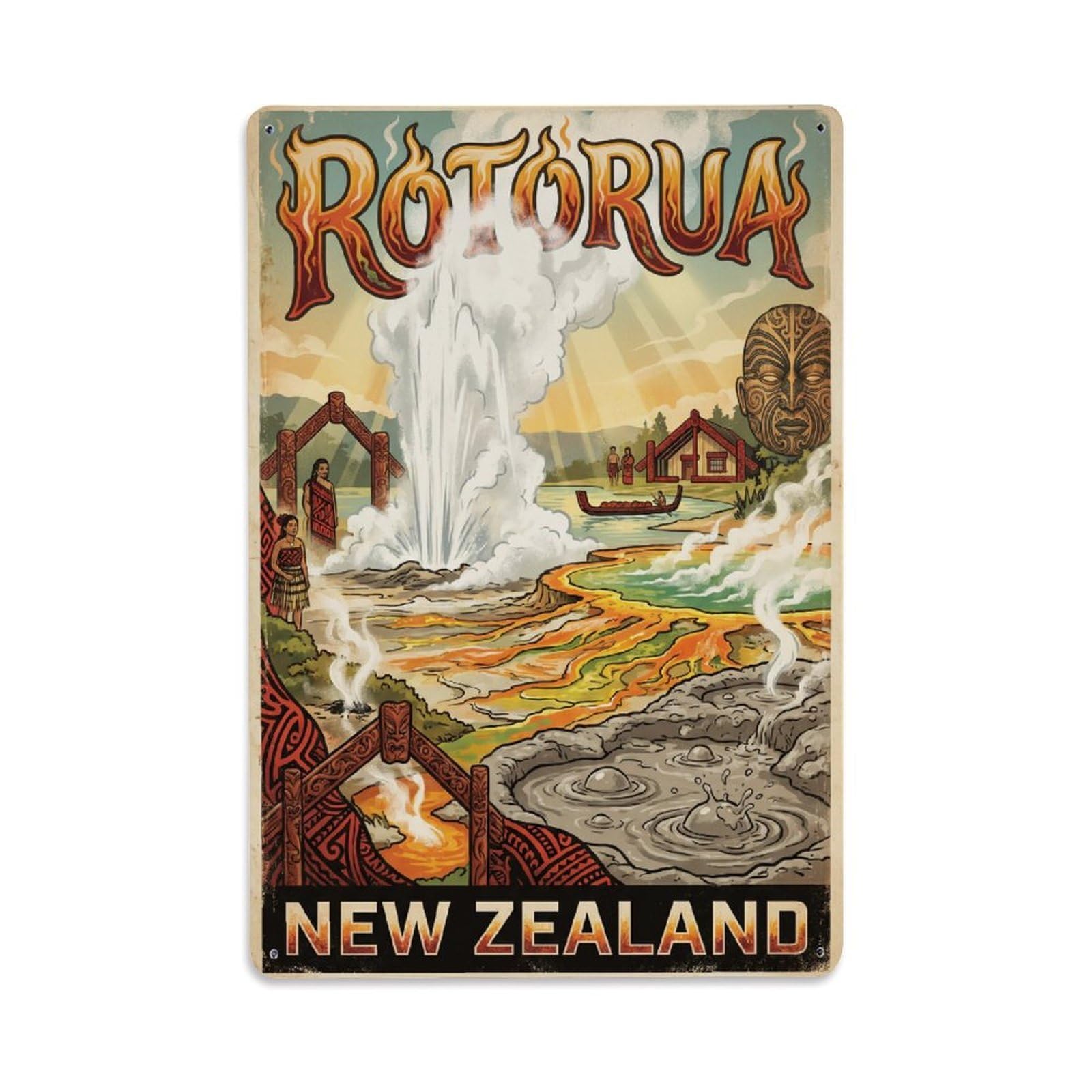 Metal Tin Sign New Zealand Rotorua Travel Retro