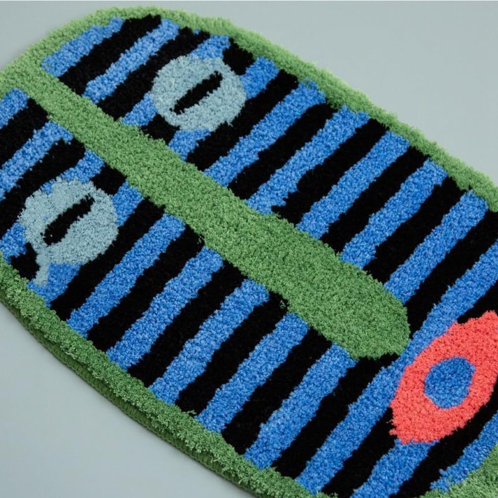 NIOKIT Black Striped Bath Rugs for Bathroom Ultra Soft Funny Human Face Bath Mat Abstract Creative Living Room Bedroom Rug Absorbent Non Slip Shower