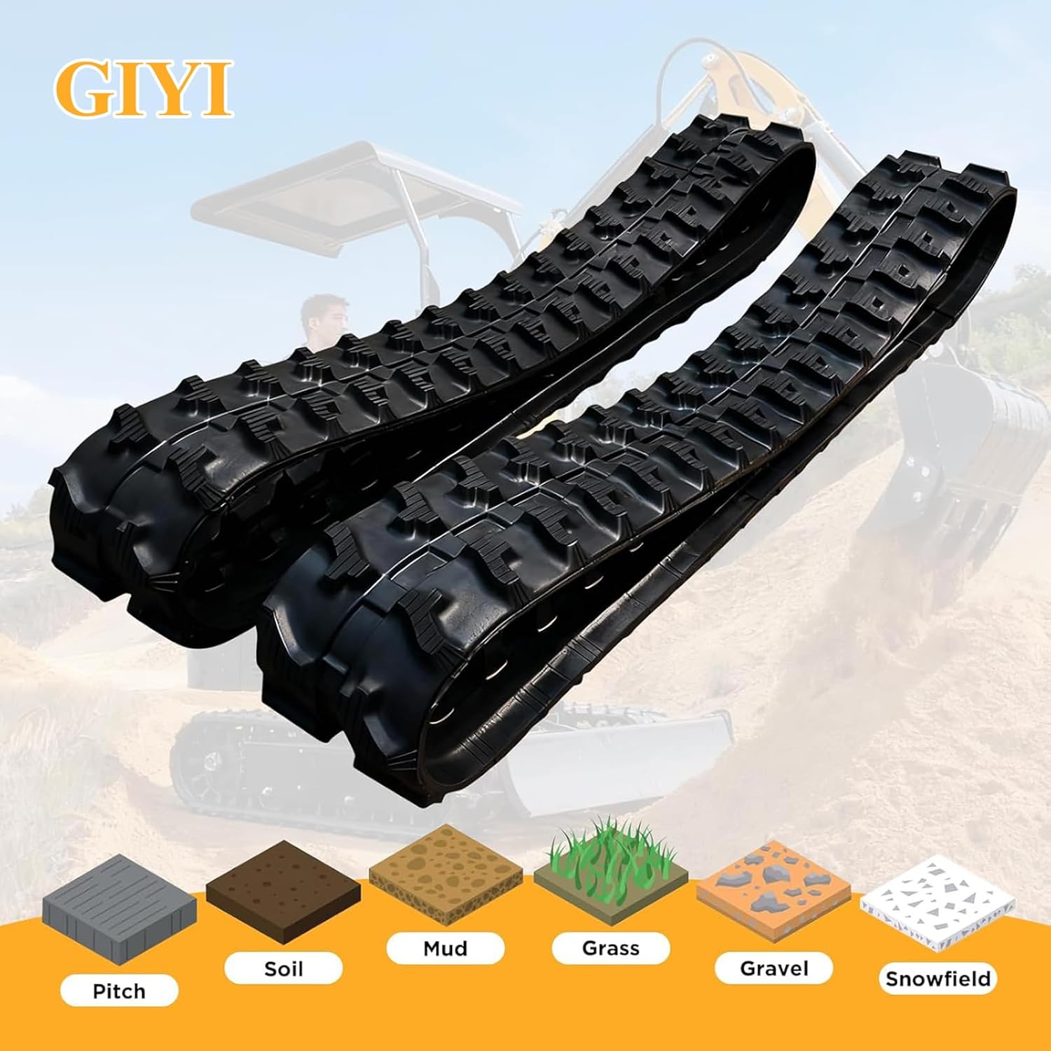 2 pcs Rubber Track 180x72x37, Mini Excavators Attachments, Suitable for 1 Ton Mini Excavators, Construction Machinery Track Replacement Part - USA Stock