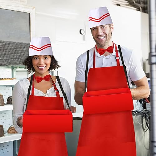 Miniatura 5 de SATINIOR 4 piezas de disfraz de camarero para adultos, hot dog Soda Jerk Movie Night Waiter Cosplay disfraz de carnavales de los años 50, fiesta de