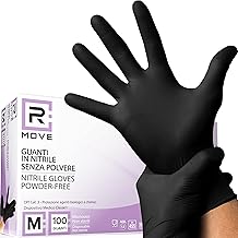 R MOVE 100 Black Nitrile Gloves M Powder Free, Latex Free, Hypoallergenic, Disposable Gloves for Beauticians, Tattooists, Medical Areas, Food Gloves (M, Black)