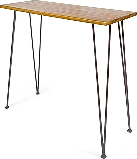 Christopher Knight Home Denali Ouotdoor Industrial Acacia Wood Bar Table with Iron Frame, Teak Finish / Rustic Metal