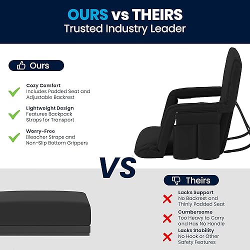 Miniatura 69 de Flash Furniture Asientos de estadio portátiles para gradas o bancos, sillas de estadio acolchadas con correas para mochila y almacenamiento, paquete