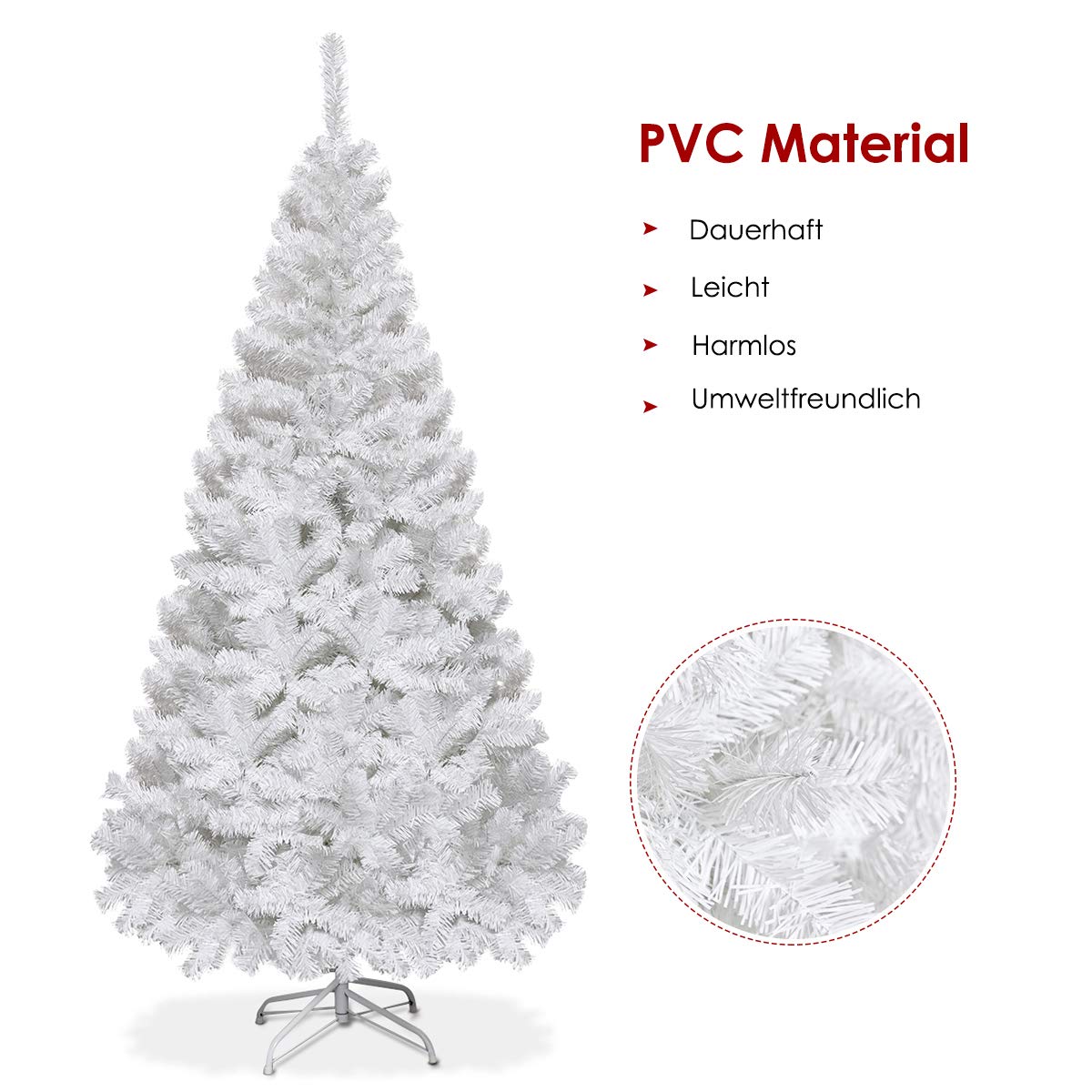 COSTWAY 210cm Künstlicher Weihnachtsbaum, Tannenbaum mit Metallständer, Christbaum PVC Nadeln, Kunstbaum Weihnachten ideal für Zuhause, Büro, Geschäfte und Hotels, Weiß