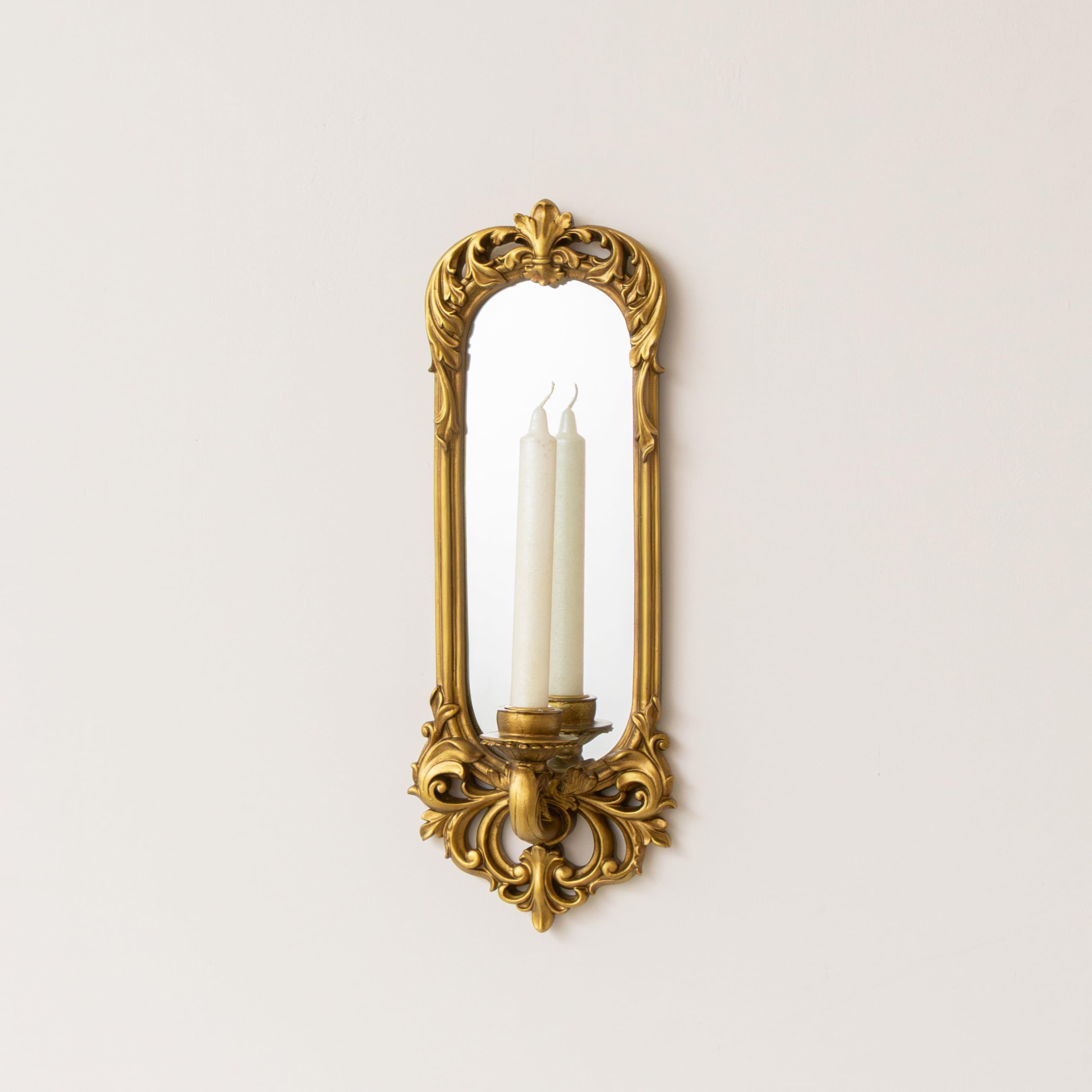 Ornate Metal Antique Gold Mirrored Candle Sconce