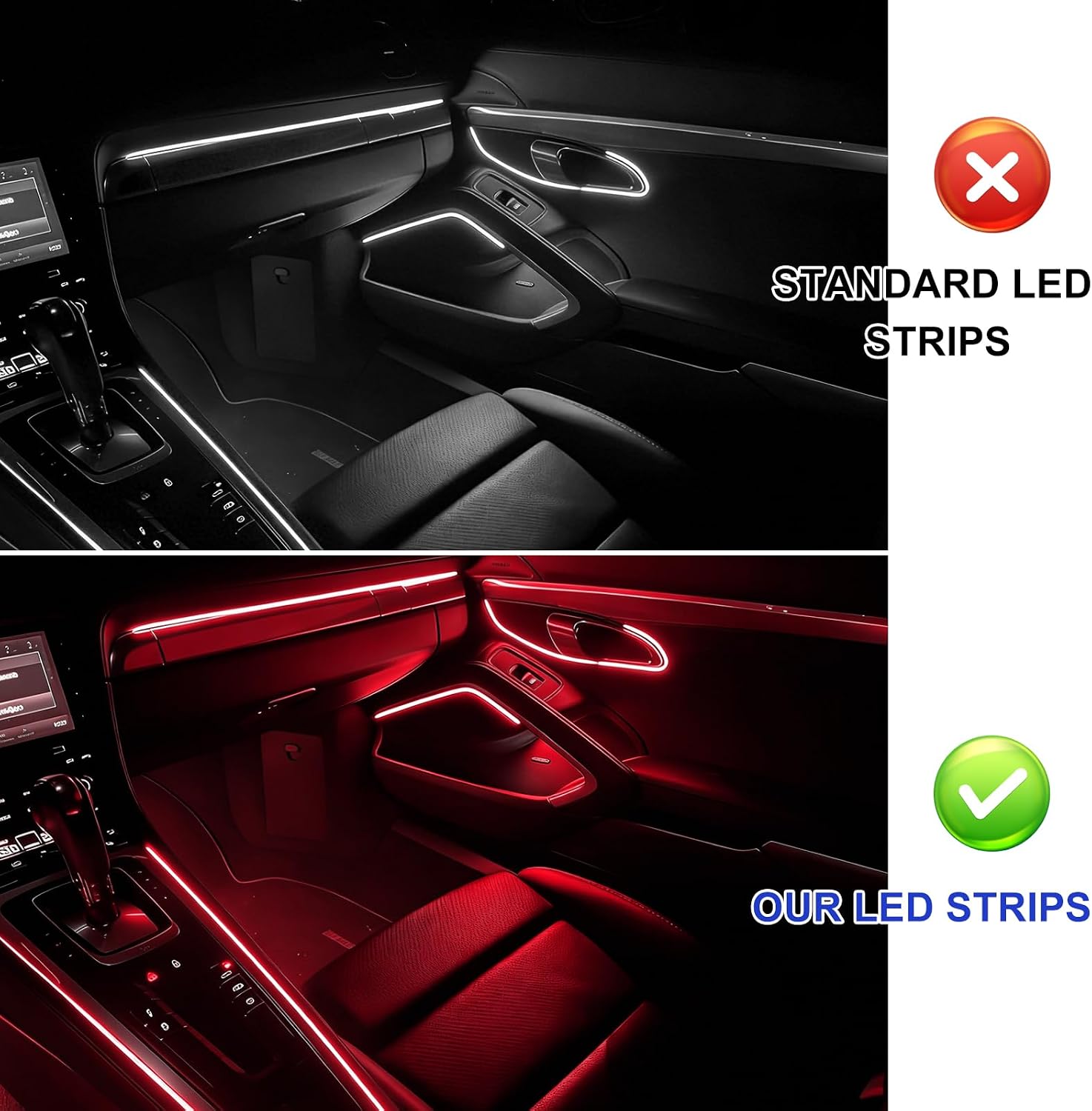EL Wire Interior Car LED Strip Lights, 16.7FT 5V Neon Glowing Strobing Light Strip with Sewing Edge, USB Electroluminescent Wire Stripes Vehicle Ambient Lighting Decorations (Red)