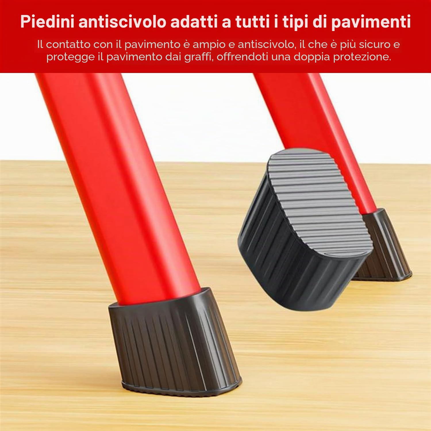 SEVEN COMFORT Scaletta pieghevole con corrimano, 4 gradini, antiscivolo, facile da riporre, ampi gradini, adatta per cucina, casa e soggiorno, portata fino a 150 kg (rosso, 4 livelli)