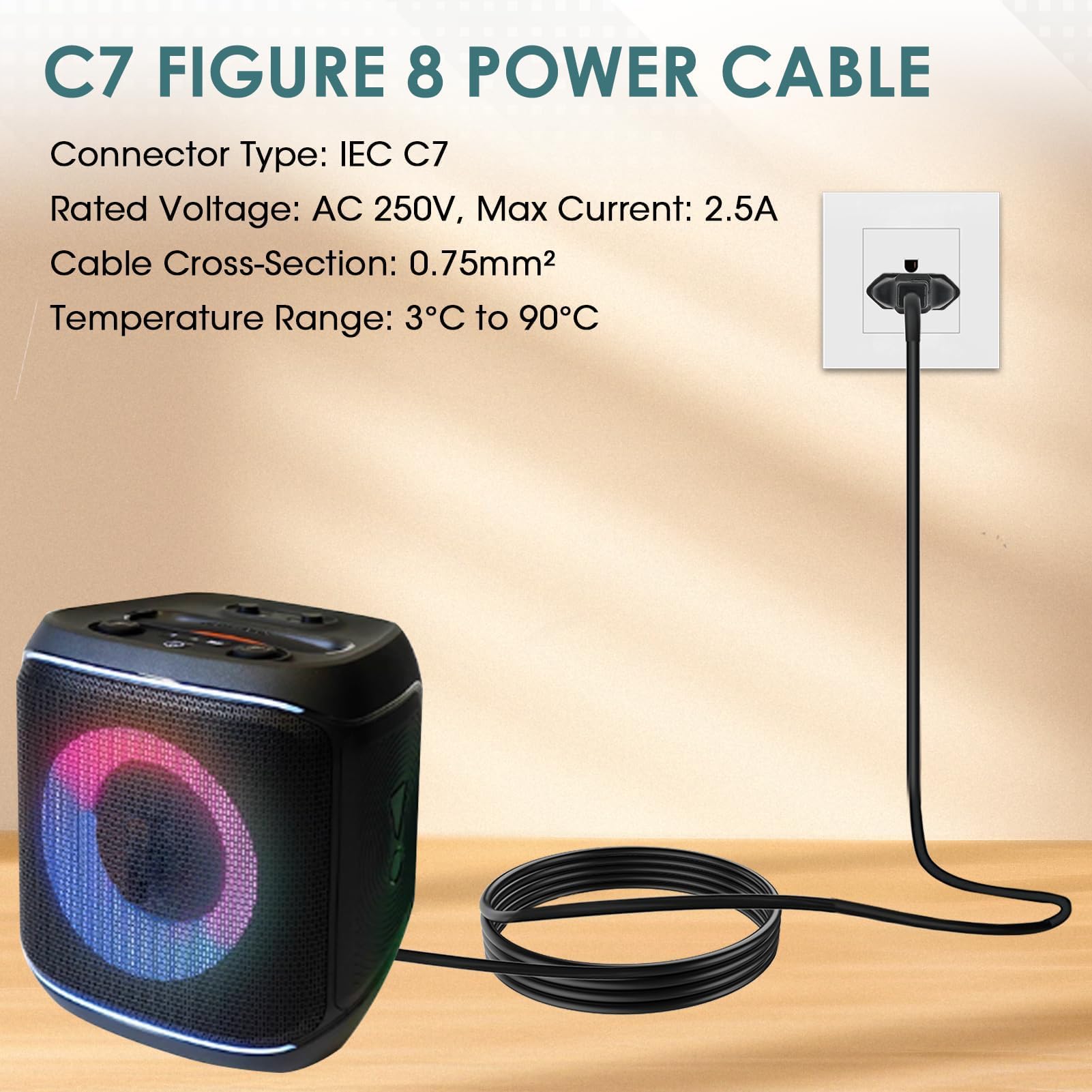 WICAREYO Câble d'alimentation 2 m à 2 prong pour PartyBox 100 200 300 1000 310 Party Box sans fil Bluetooth haut-parleur système audio Barre de son