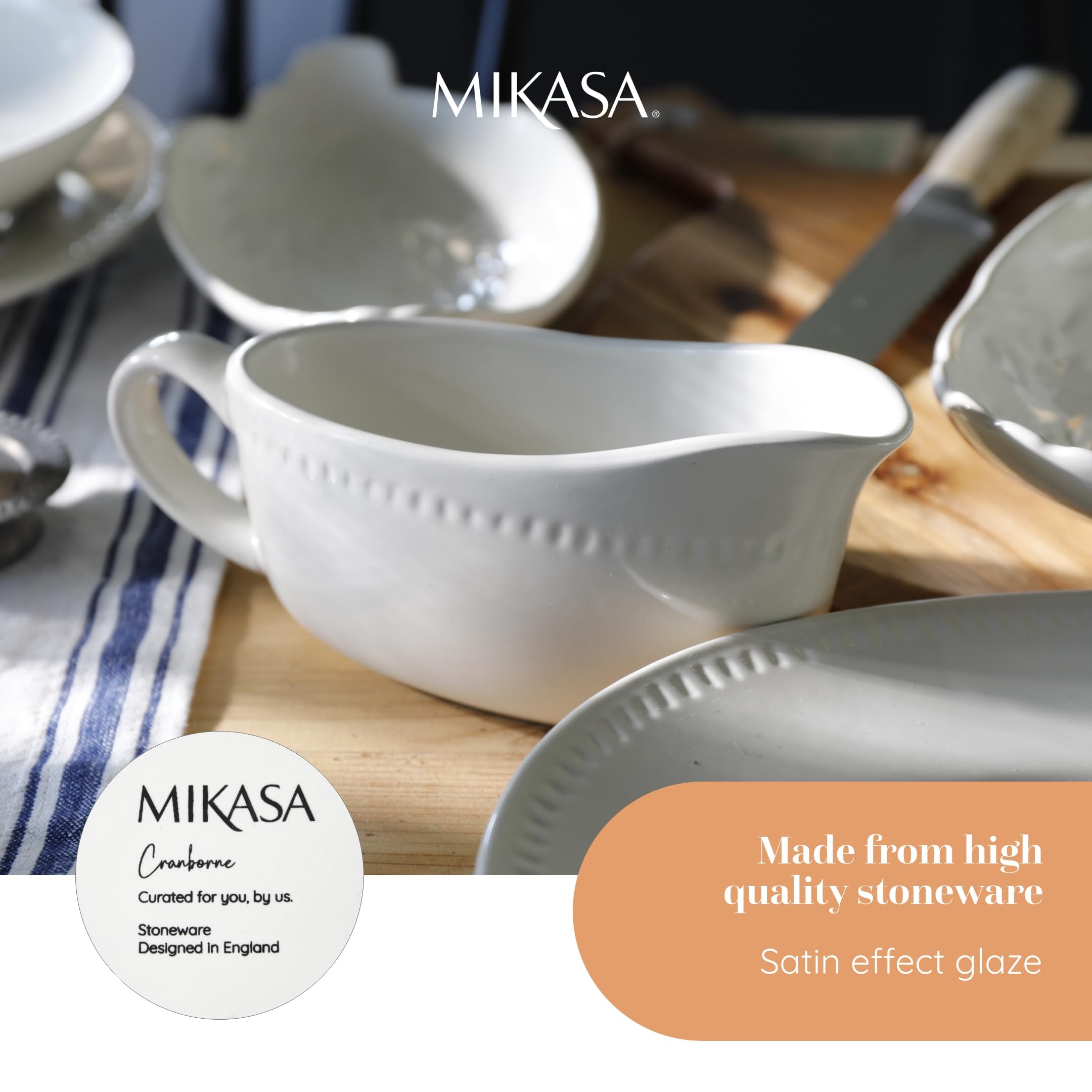 Mikasa Cranborne Stoneware Gravy/Sauce Boat, 300ml, Gift Boxed, Cremefarben - Image 4