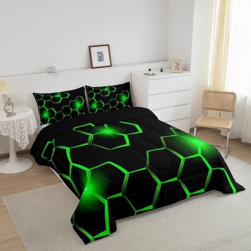 Miniatura 2 de Juego de edredón de panal para niños, juego de ropa de cama hexagonal geométrica moderna para niños y adolescentes, decoración de dormitorio,