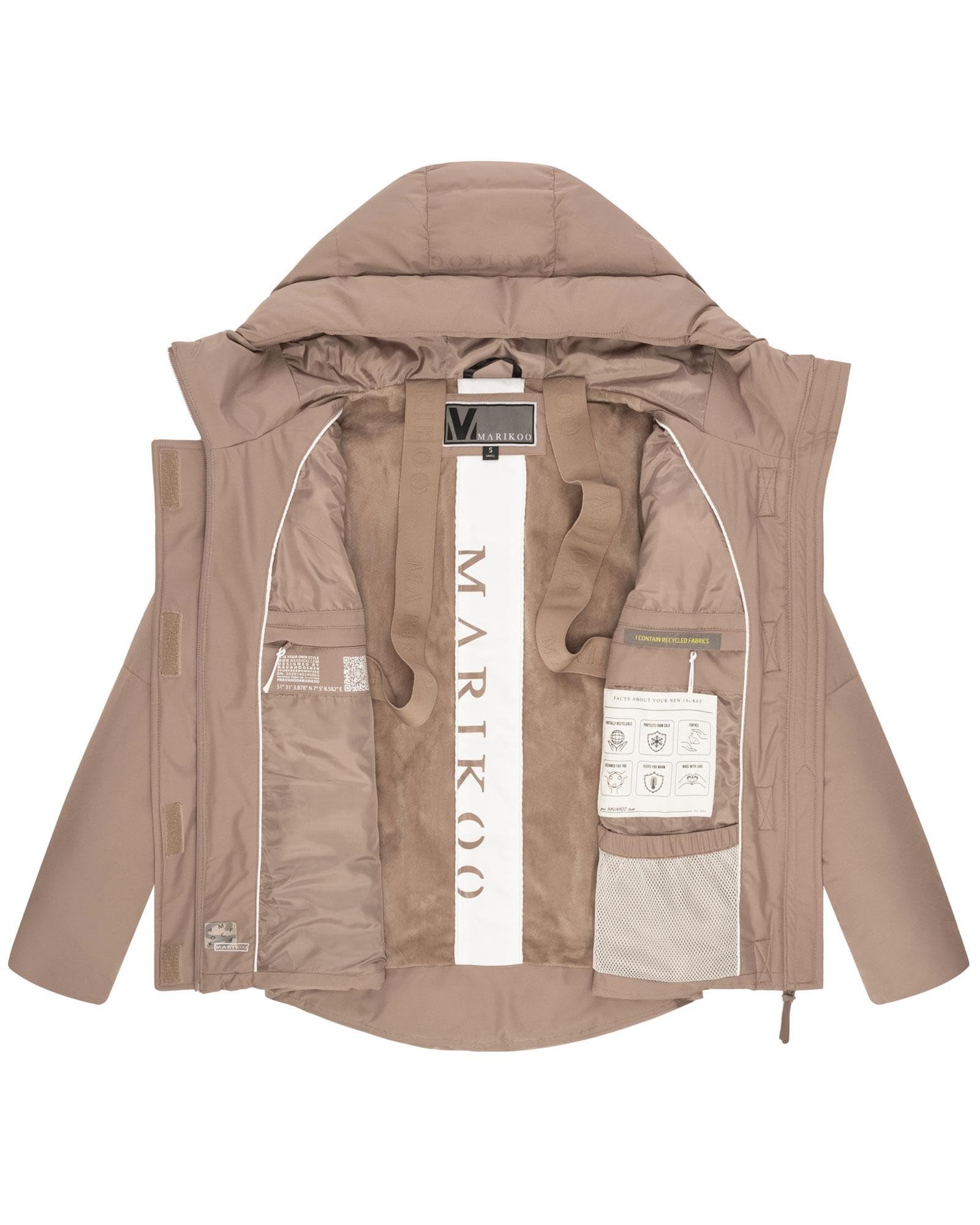 Marikoo Damen Winterjacke (XS-3XL) - 5 Taschen, große Kapuze, Schlaufen auf der Innenseite, leichte Steppjacke, Warme Jacke Frauen - N019