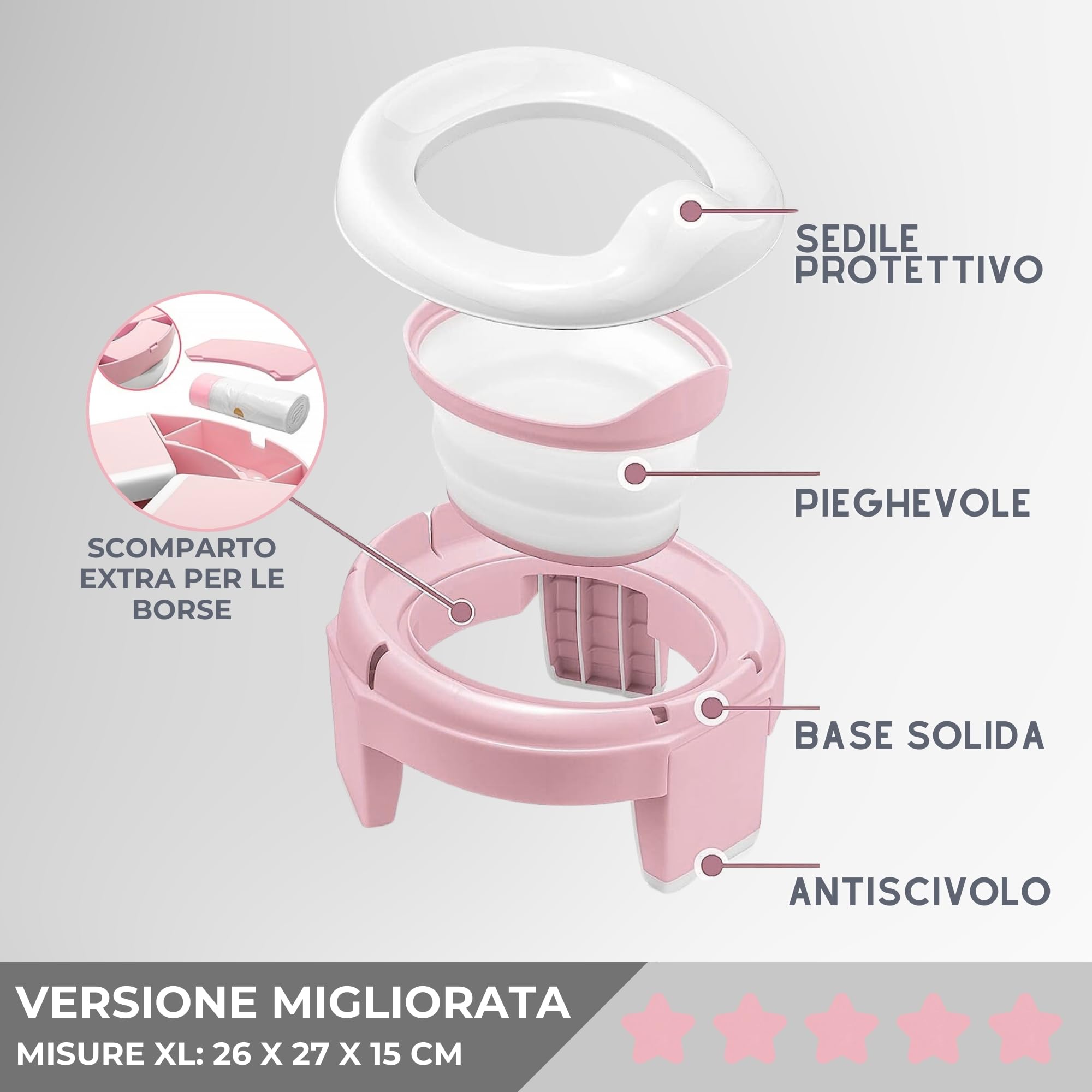 HuBorns - Vasino Portatile per Bambini da Viaggio, 10 Sacchetti Inclusi, Vasino da Viaggio per Bambini Comodo e Sicuro, WC Portatile bambini Facile da Trasportare e da Usare come Riduttore WC Bambini