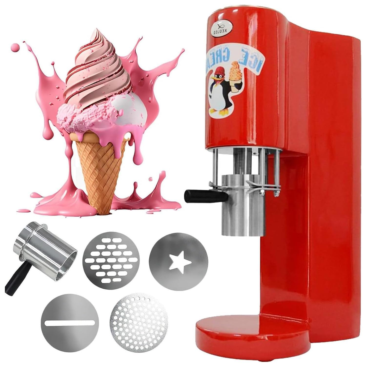 Gelatiera Elettrica, Macchina Professionale per Gelato Alla Pasta, 30 Litri All'ora, Pressa Automatica Da Banco per Gelato Alla Pasta, Pressa per Servire, 4 Stampi Intercambiabili(A)