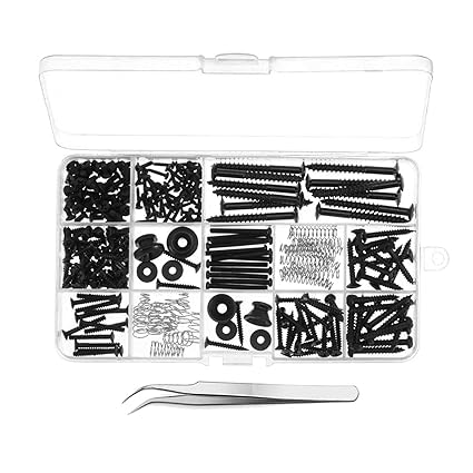 Guitar Screws Kit for Electric Guitar Bridge, Pickup, Pickguard, Tuner, Switch, Neck Plate, 254 Pieces Guitar DIY Kit with A Elbow Tweezers (9 Types)