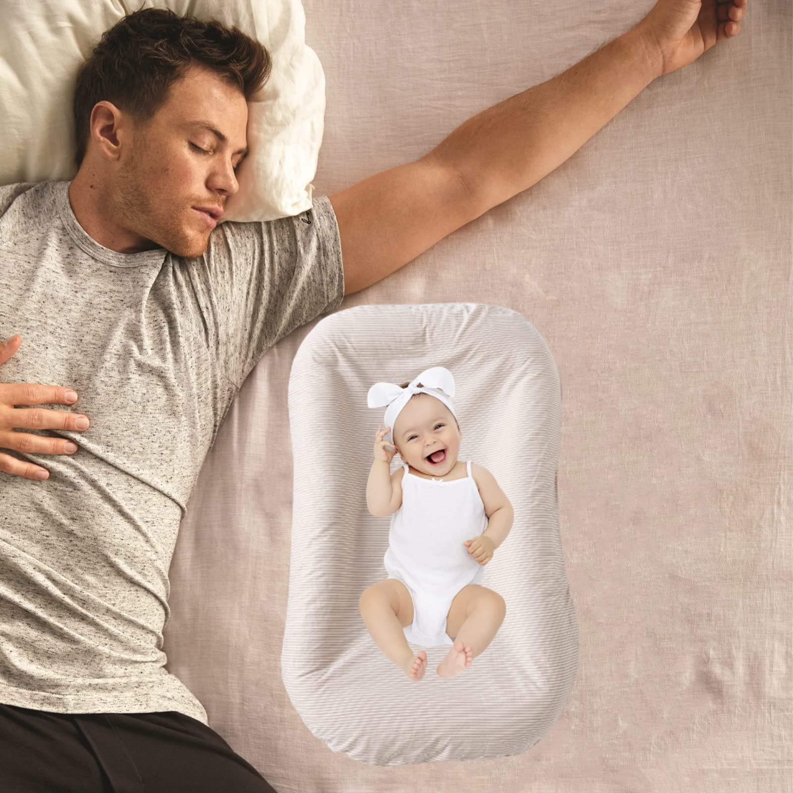 Baby Lounger Cover for Newborn Pillow Soft Organic Cotton Slipcover,Loevin Baby Nest Cover Cosleeping for Baby,Newborn Lounger for Boys & Girls-Style H