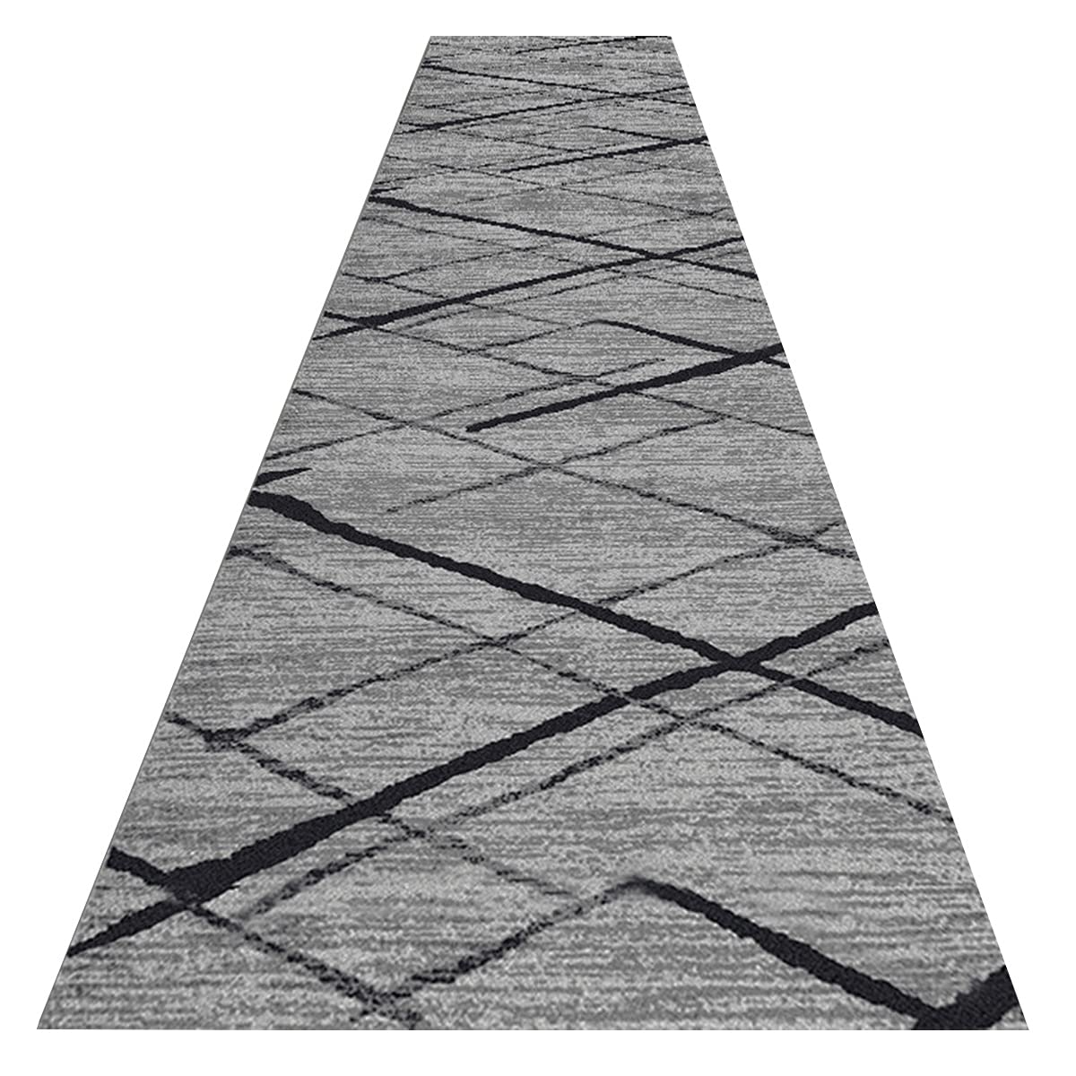 Grauer gewebter Baumwoll-Läufer, für drinnen und draußen, Flur, für Küche, Waschküche, Tür, Schlafzimmer, waschbar, 50 x 450 cm, Schwarz und Grau