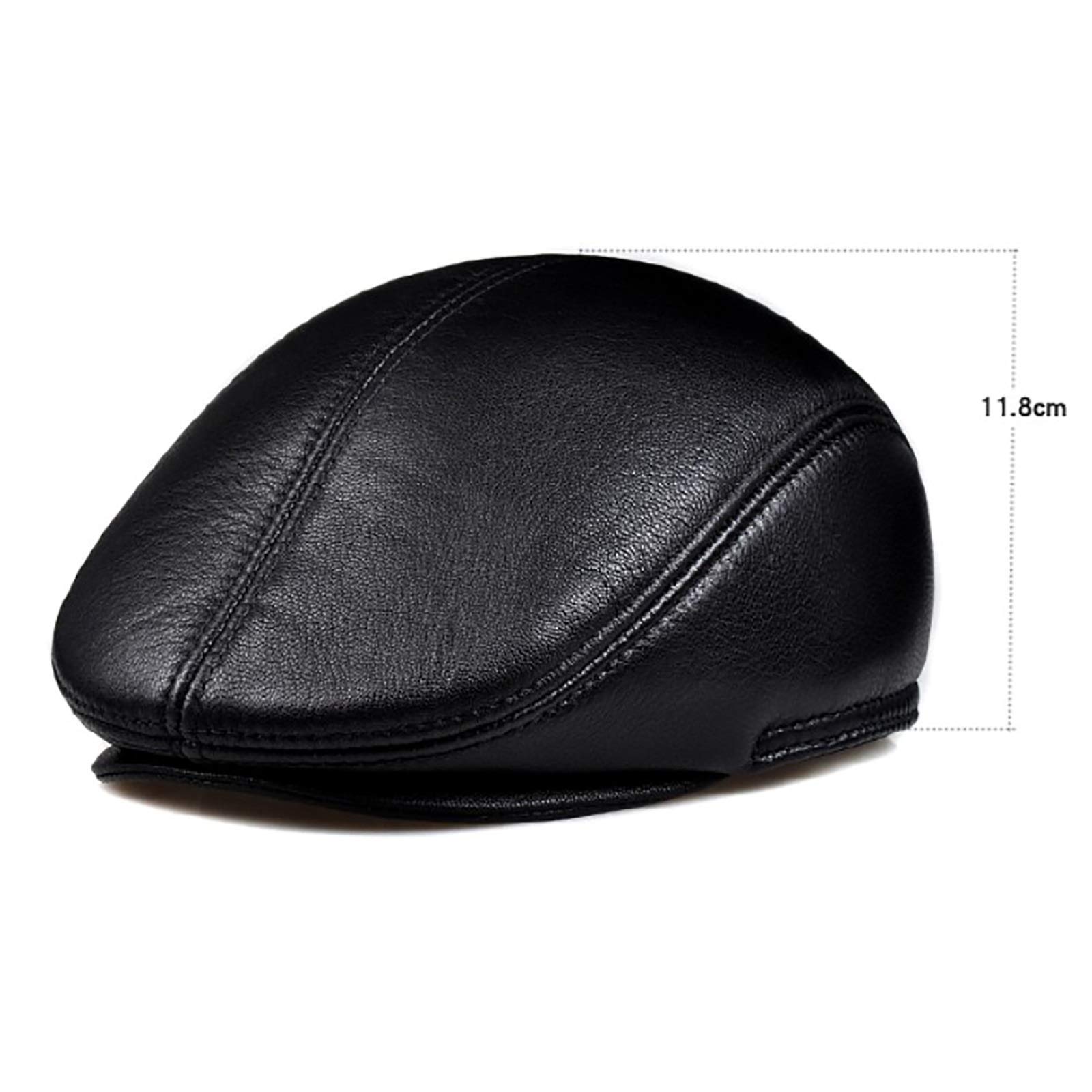 G&F Anziani Pelle Berretto Pelle Uomini Cappello Piatto Inverno Tenere Caldo con Protezioni per Orecchie 55-60 Cm (Color : Black-a, Size : XL)