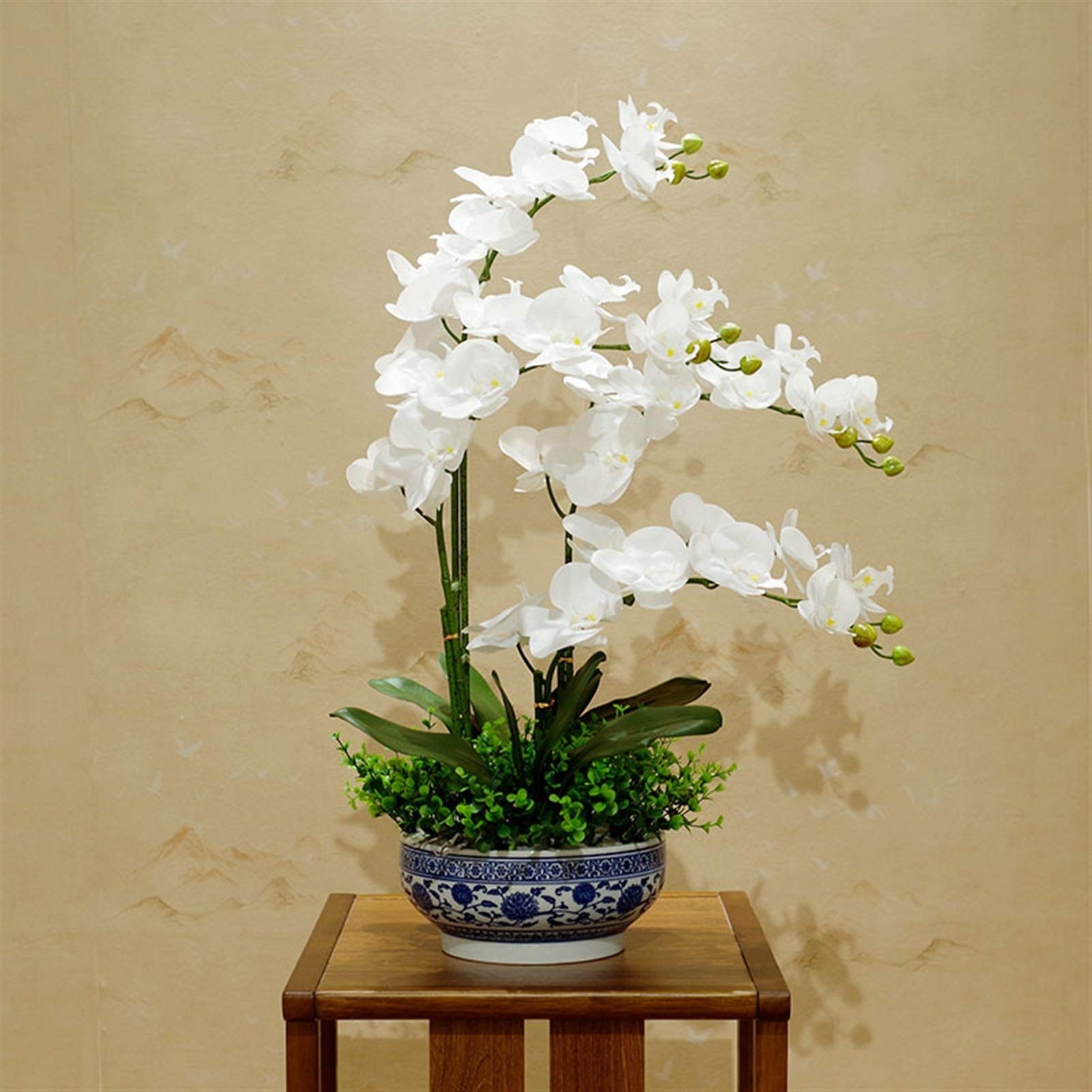 Sztuczne kwiaty, sztuczna orchidea, sztuczne orchidee Phalaenopsis w doniczkach, sztuczne kwiaty Pu, Phalaenopsis Bonsai dekoracja, dekoracja domu, ślub, impreza, biały (biały)