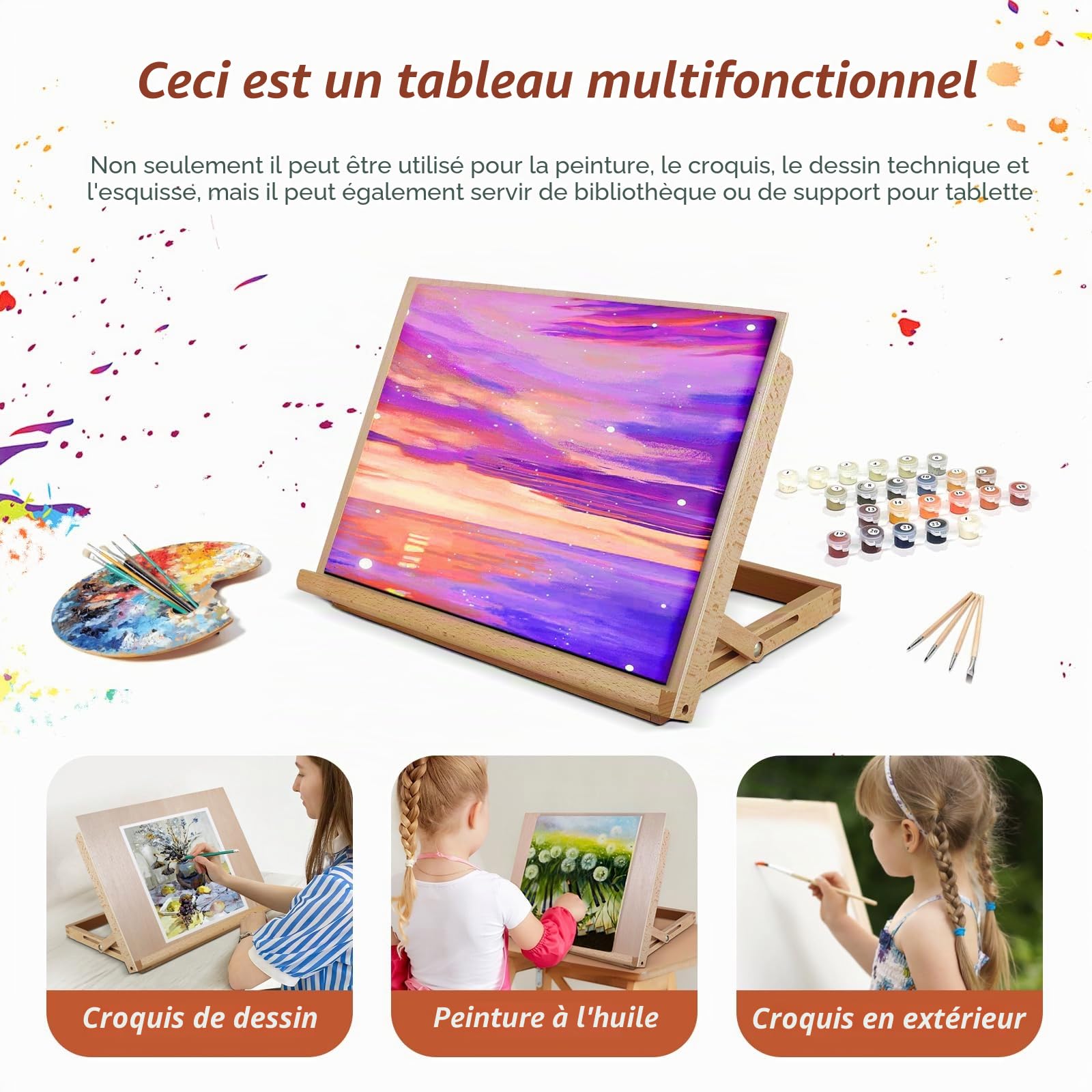 Chevalet de dessin pour artistes, format A3, en bois de hêtre massif, pour bureau, 42,9 x 32 x 6 cm, angle réglable, pliable, pour artistes, débutants, étudiants