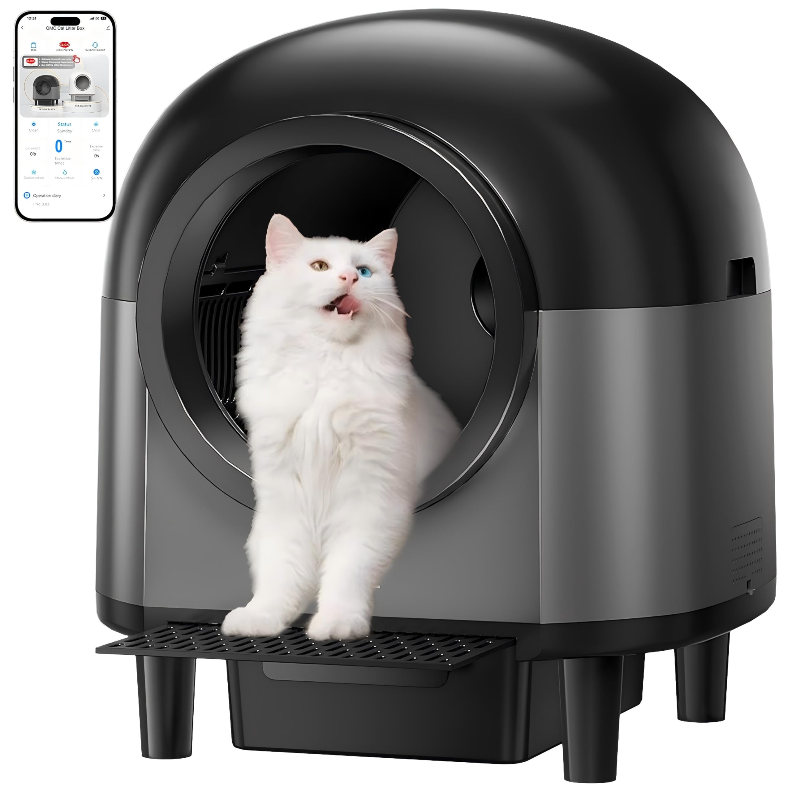 Lettiera Per Gatti Autopulente Intelligente, Lettiera Automatica con 10 Sensori, Lettiera Elettrica da 100 litri con Gradini per più gatti, Controllo Tramite App (nero)