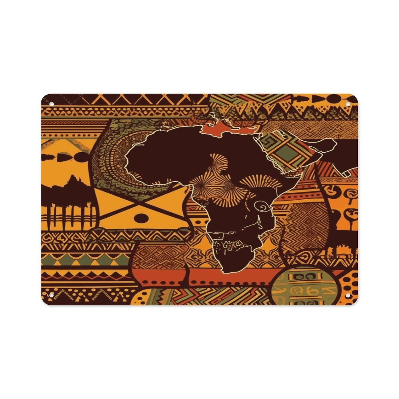 VstaDank Vintage Metal Sign Sublimation Aluminum African Map Ethnic Pattern Plaque Sign Weatherproof Art Decorative Wall Plate Boho Aluminum Wall Hanging Decor Retro Poster Plaque 8x12in