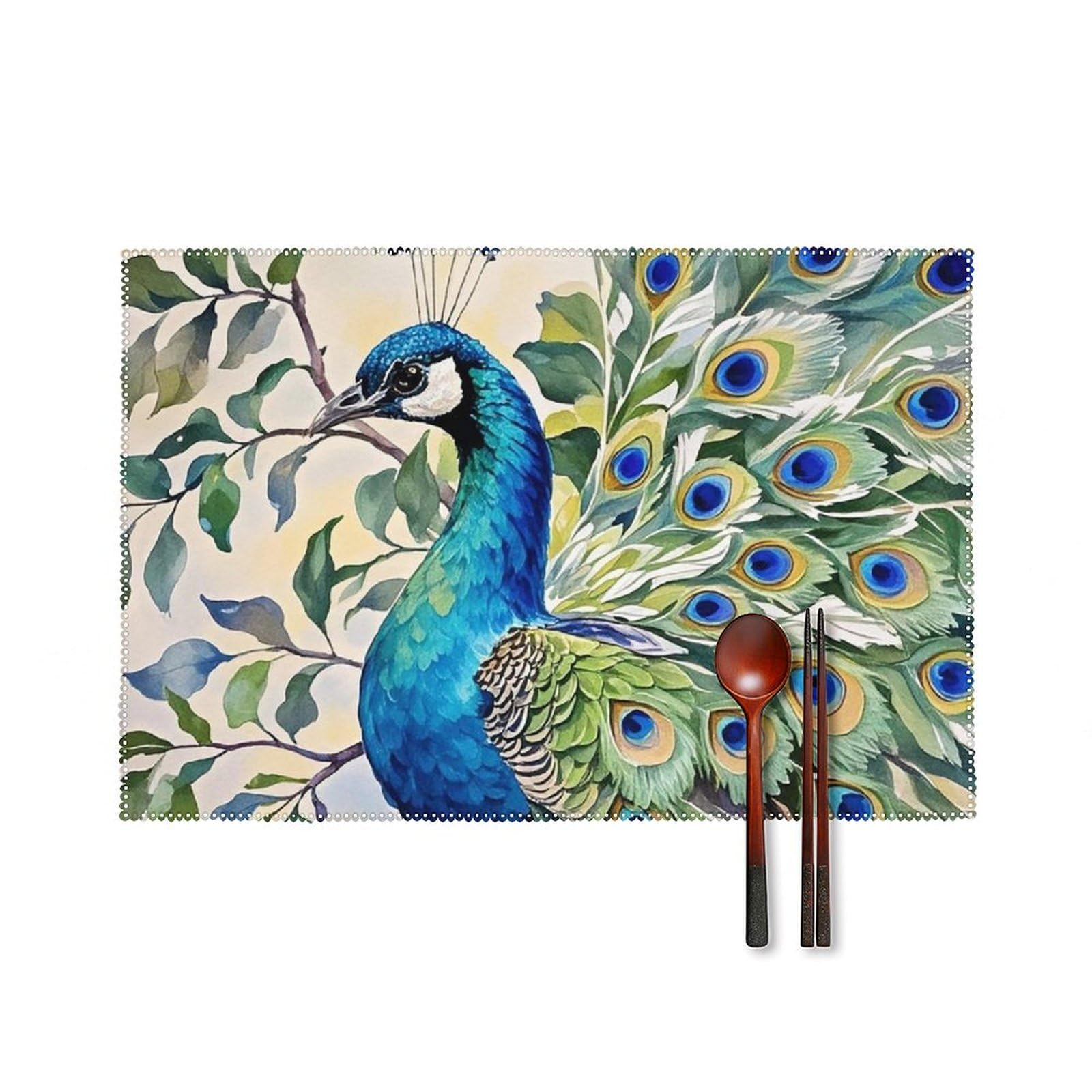 Set de table Thanksgiving et repas de fête lot de 4 dessous de table paon aquarelle