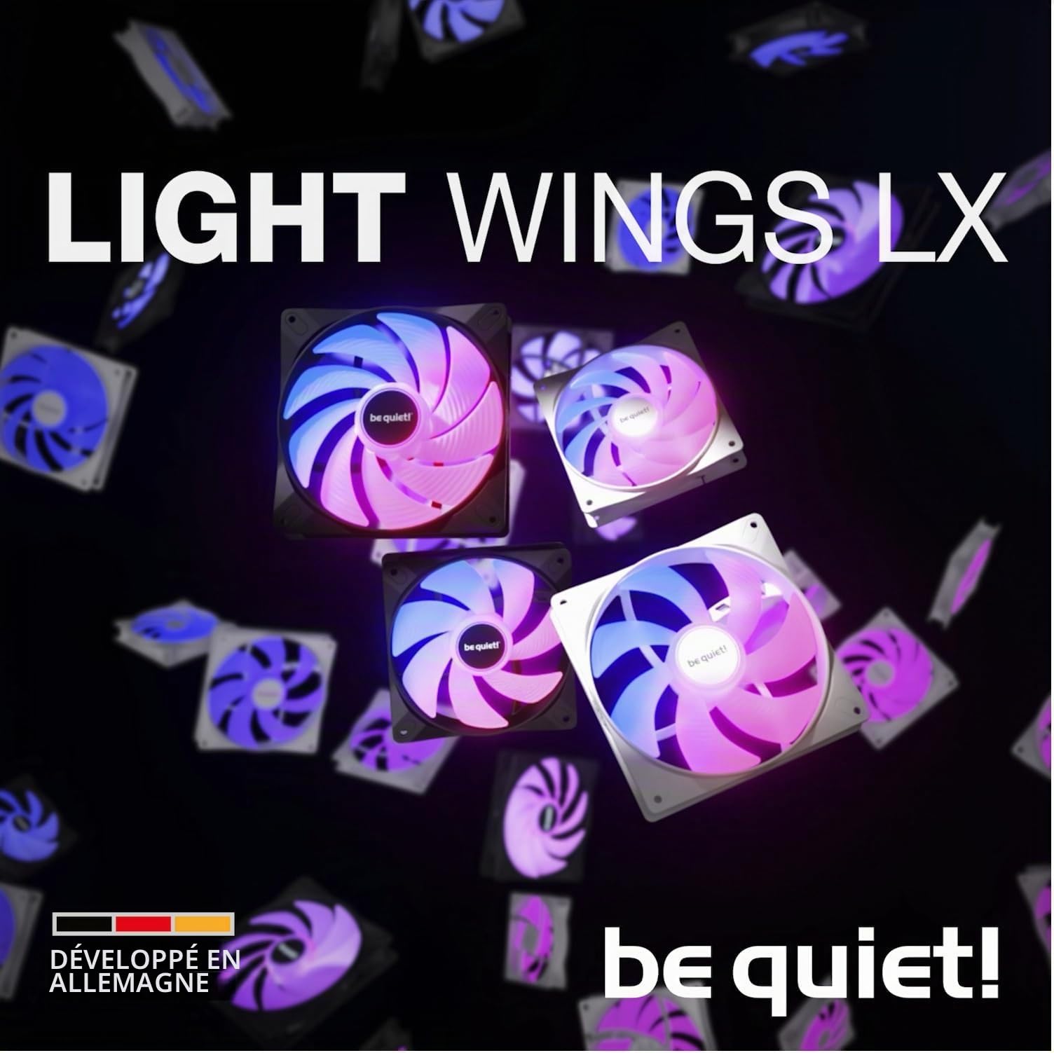 be quiet! Light Wings LX 140mm PWM high-speed White ventilateur, Pack de 3 ventilateurs, hub éclairé et pales dépolies, des effets d'éclairage spectaculaires, 16 LED RGB, 9 pales de ventilateur