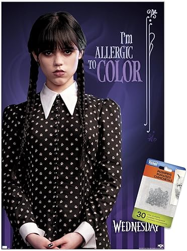 Trends International Wednesday - Póster de pared con texto en inglés "I'm Allergic To Color", 14.72 x 22.37 pulgadas, paquete de póster premium y