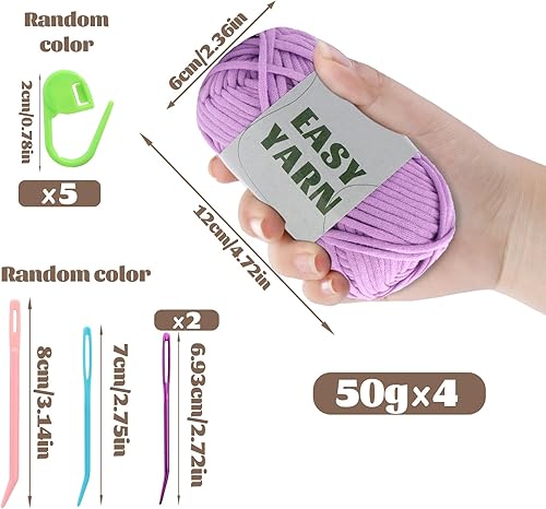 Miniatura 56 de Hilo de 1.76 x 1.76 onzas para tejer y tejer, hilo de algodón fácil de ganchillo para principiantes, con costuras fáciles de ver, peso peinado medio