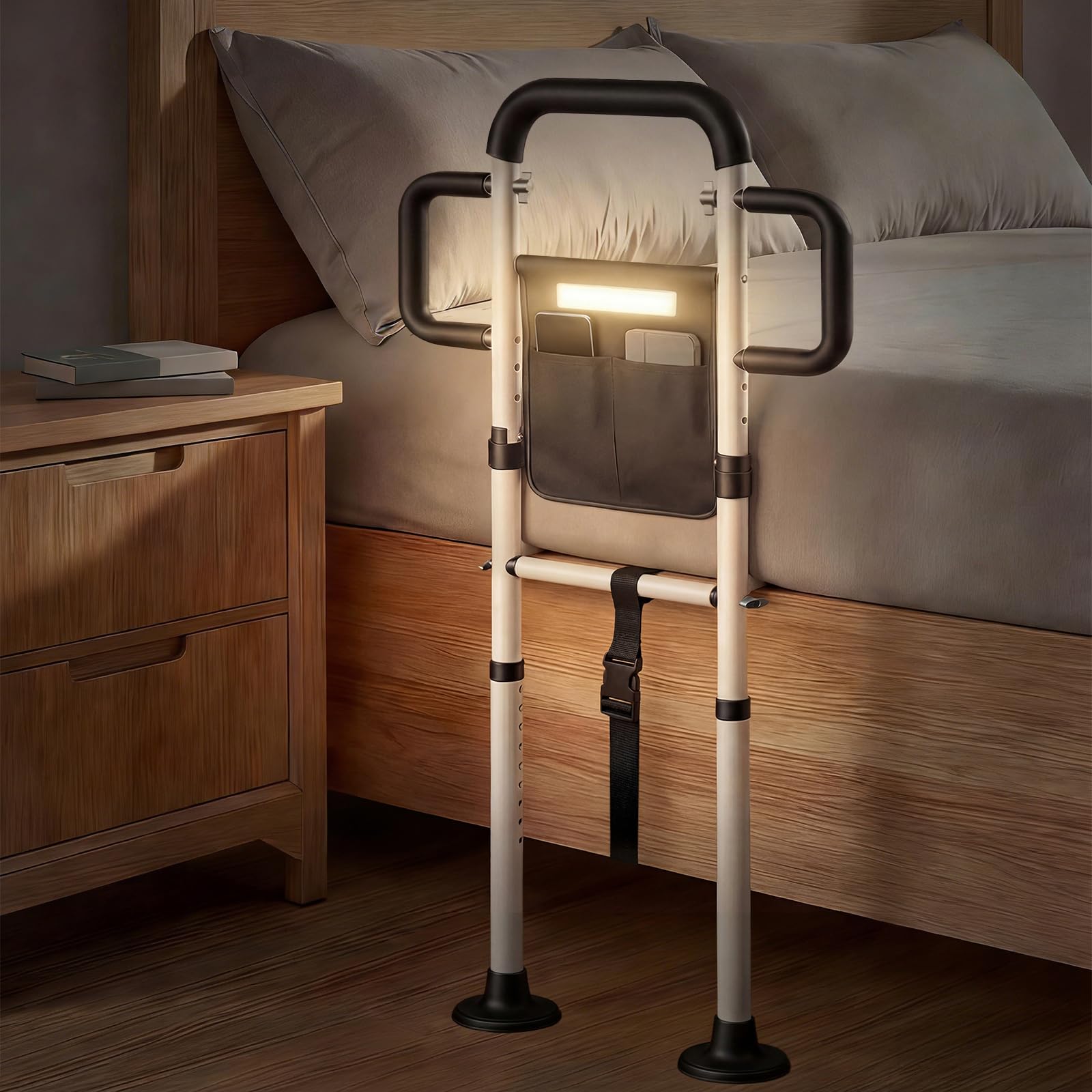 Xalirium Bed Rails for Elderly Adults Safety, 400 Lbs Support for Seniors, ASTM-Certified Height Adjustable Bed Assist Rail with Motion Sensor Light,