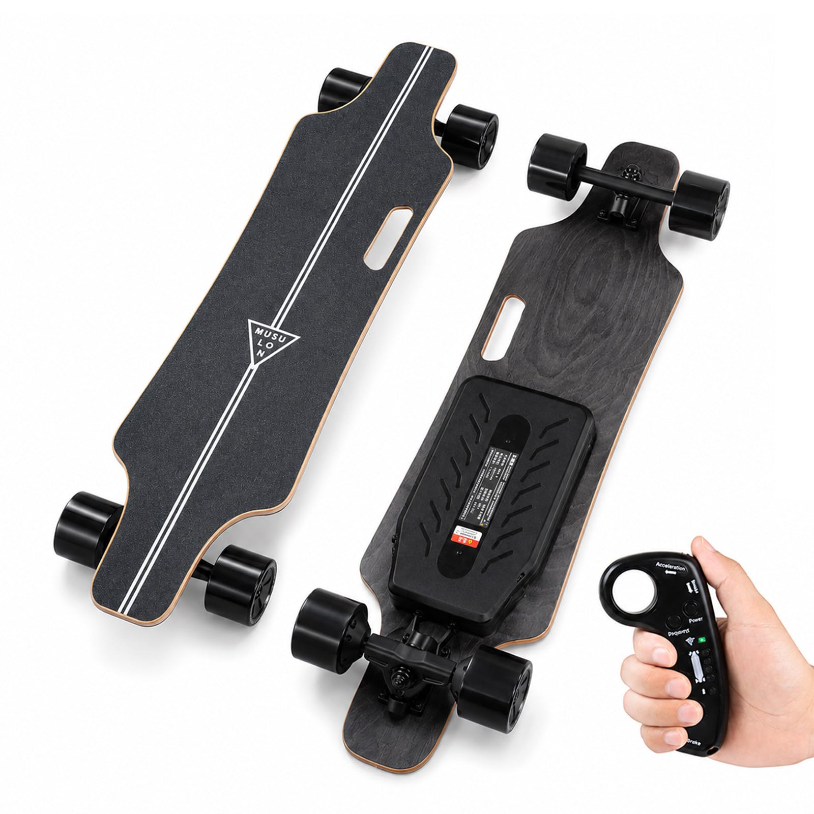 Skateboard Électrique Portable, Planche Cruiser à Double Moteur 15km | Roues 105mm, Moteurs Doubles et Télécommande LCD pour Contrôle Précis sur Campus, Parcs et Sorties Week-end