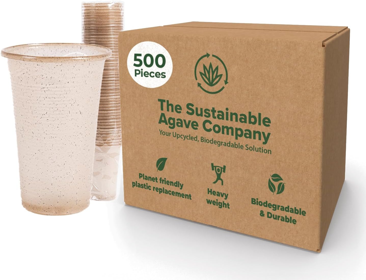 Sustainable Agave Co – Sweet Agave Fiber Cups – 12 Ounce – 500 Count – Plant-Based, Made With Upcycled Materials – Clear
