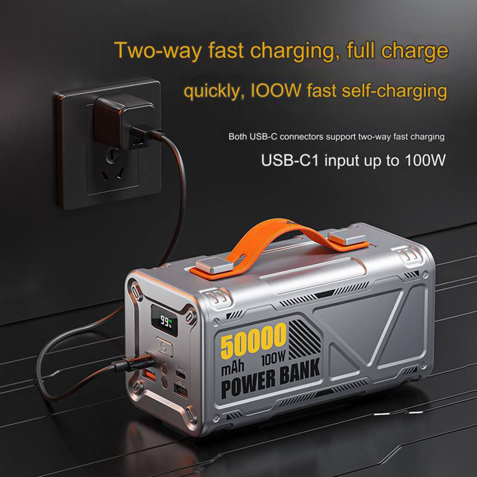 Cargador portátil Power Bank, 50000 mAh, Alta Capacidad, 100 W, Carga rápida, con 4 Salidas y Pantalla LCD para teléfonos Inteligentes y tabletas,Grey