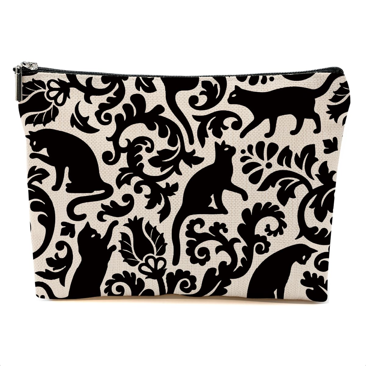 Botanical Cat Makeup Bag Cat Gifts Cosmetic Bag Cat Lover Gifts for Women Girls Friends Niece Cat Themed Gifts Cat Stuff Travel Organizer Zipper Pouch