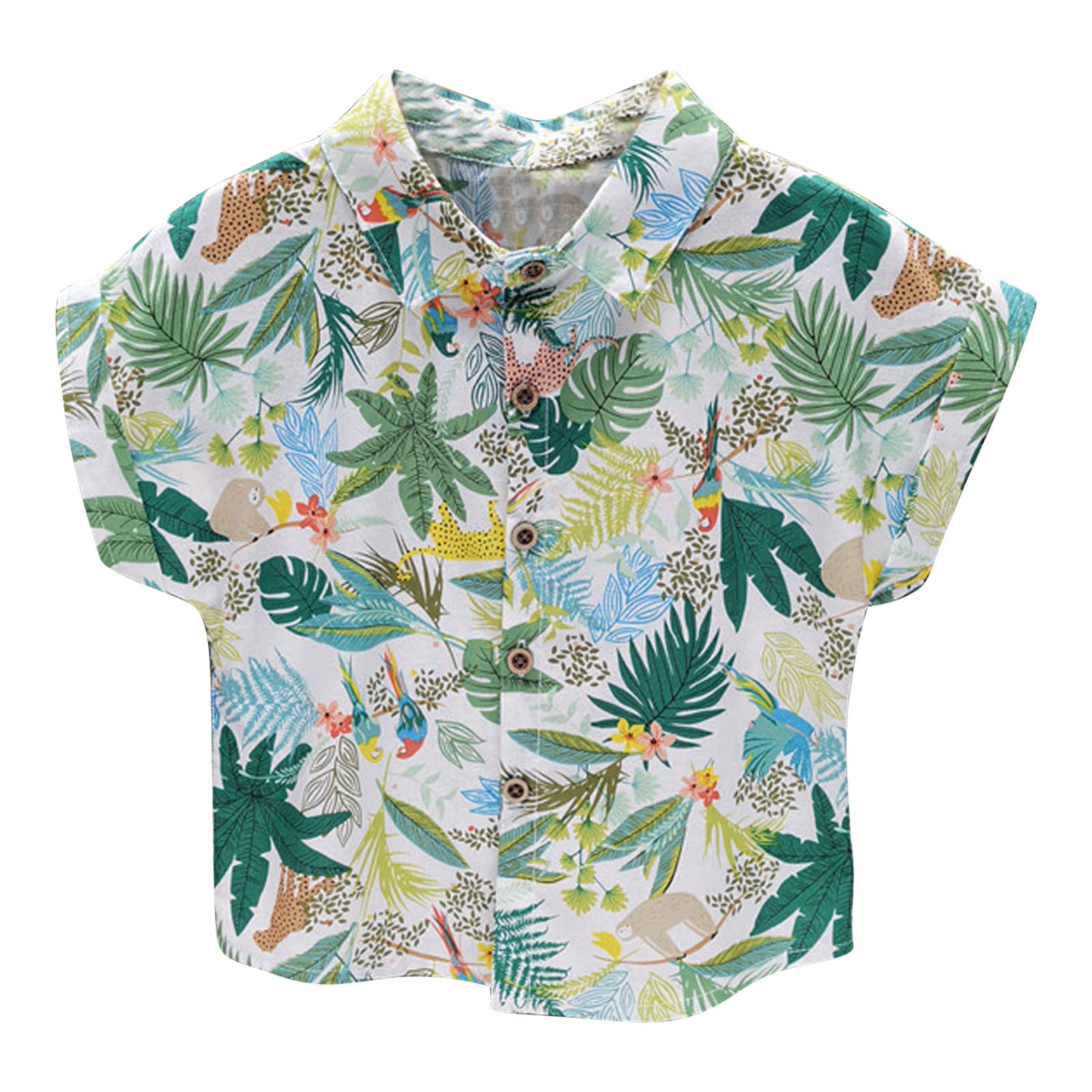 inlzdz Camisa de Manga Corto para Niños Verano Camisa de Floral Hawaiana Tropical Vintage Camiseta con Botones y Solapa Camisa Informal Playa Vacaciones