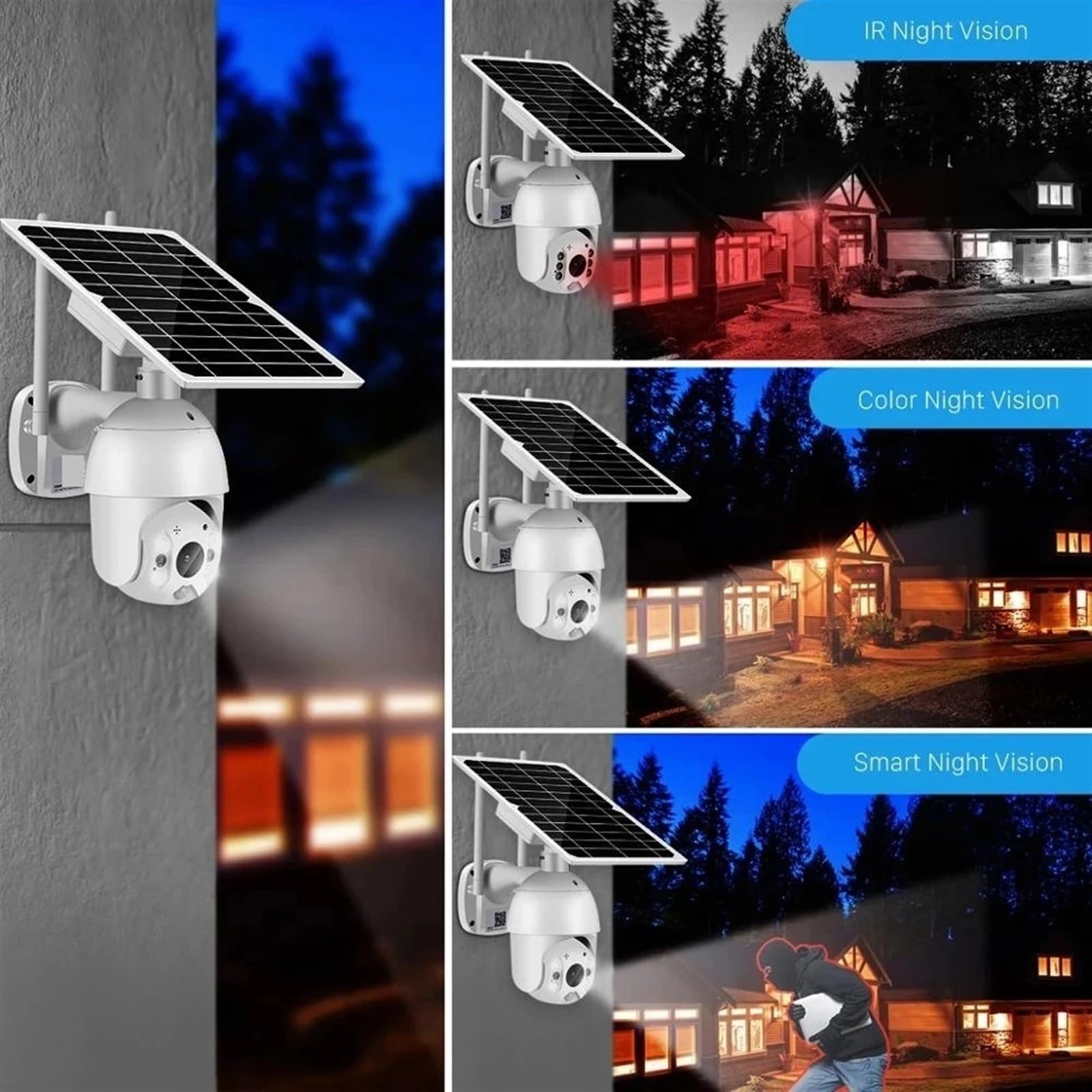 Caméra de sécurité, 4G Solaire PTZ boîtier métallique 8W Panneau extérieur étanche Couleur Vision Nocturne Alarme PIR Audio bidirectionnel caméra(WiFi Camera Only)