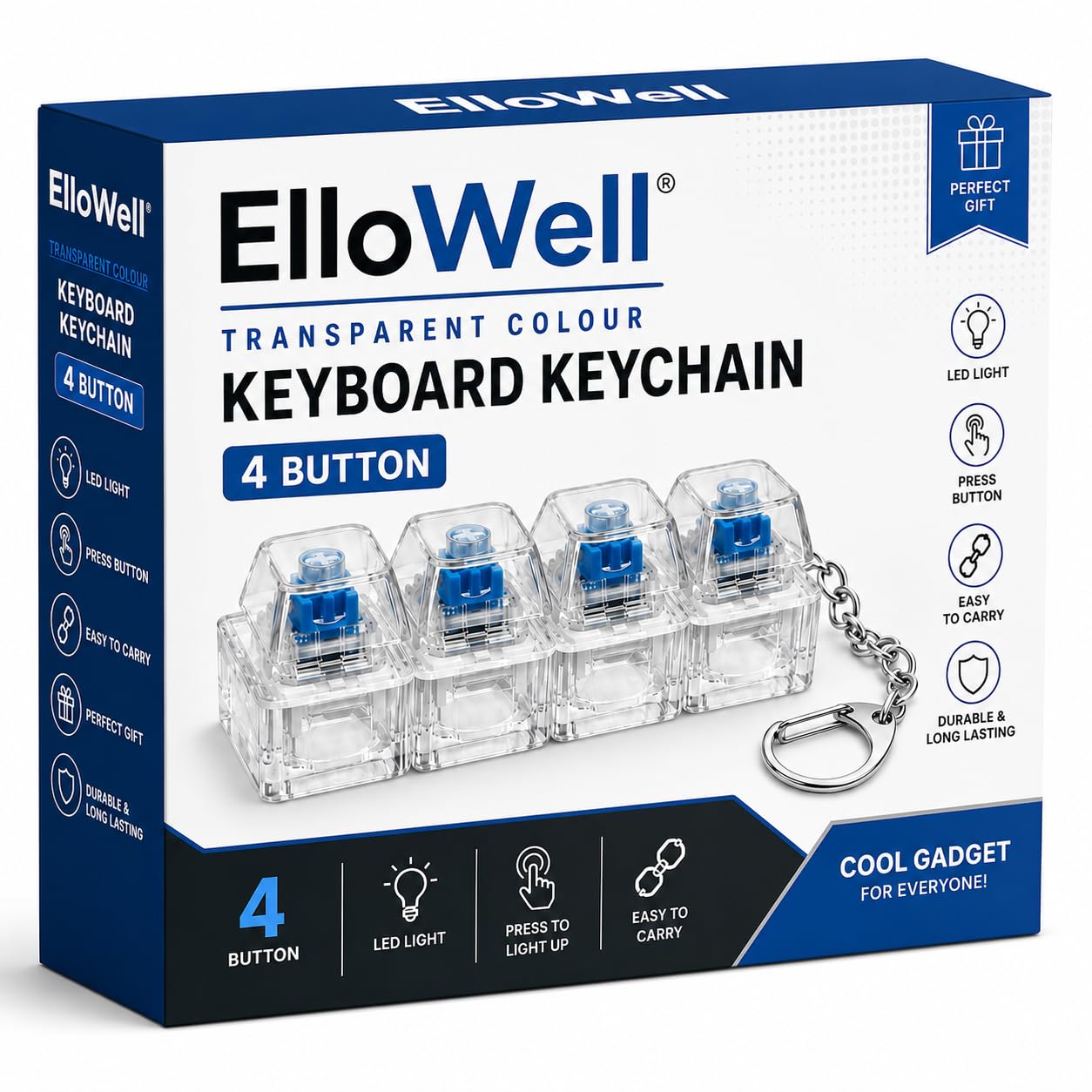 ElloWell 4-Key Mechanical Keyboard Keychain with RGB LED – Cute Cat-Shaped Sensory Fidget Toy – Stress Relief Clicker for Adults & Kids – Tactical Decompression Button Toy (Clear)-picture-39