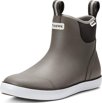 TIDEWE Deck Boots for Men, Waterproof Fishing Boots | Slip On Neoprene Rubber Ankle Rain Boots for Boating Black Orange, Light Grey, Grey Brown & Old School Duck, Size 7-14