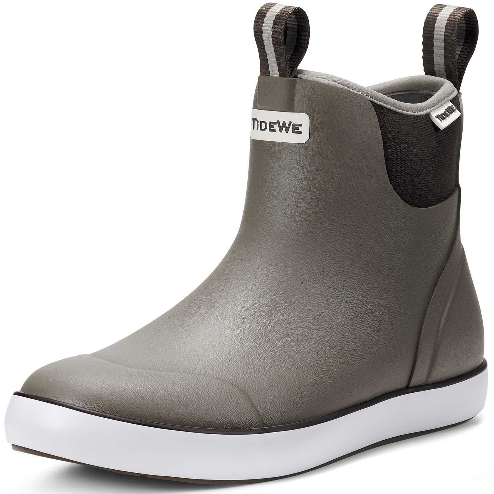 TIDEWE Deck Boots for Men, Waterproof Fishing Boots, Slip On Neoprene Rubber Ankle Rain Boots for Boating (Black Orange, Light Grey & Grey Brown, Size