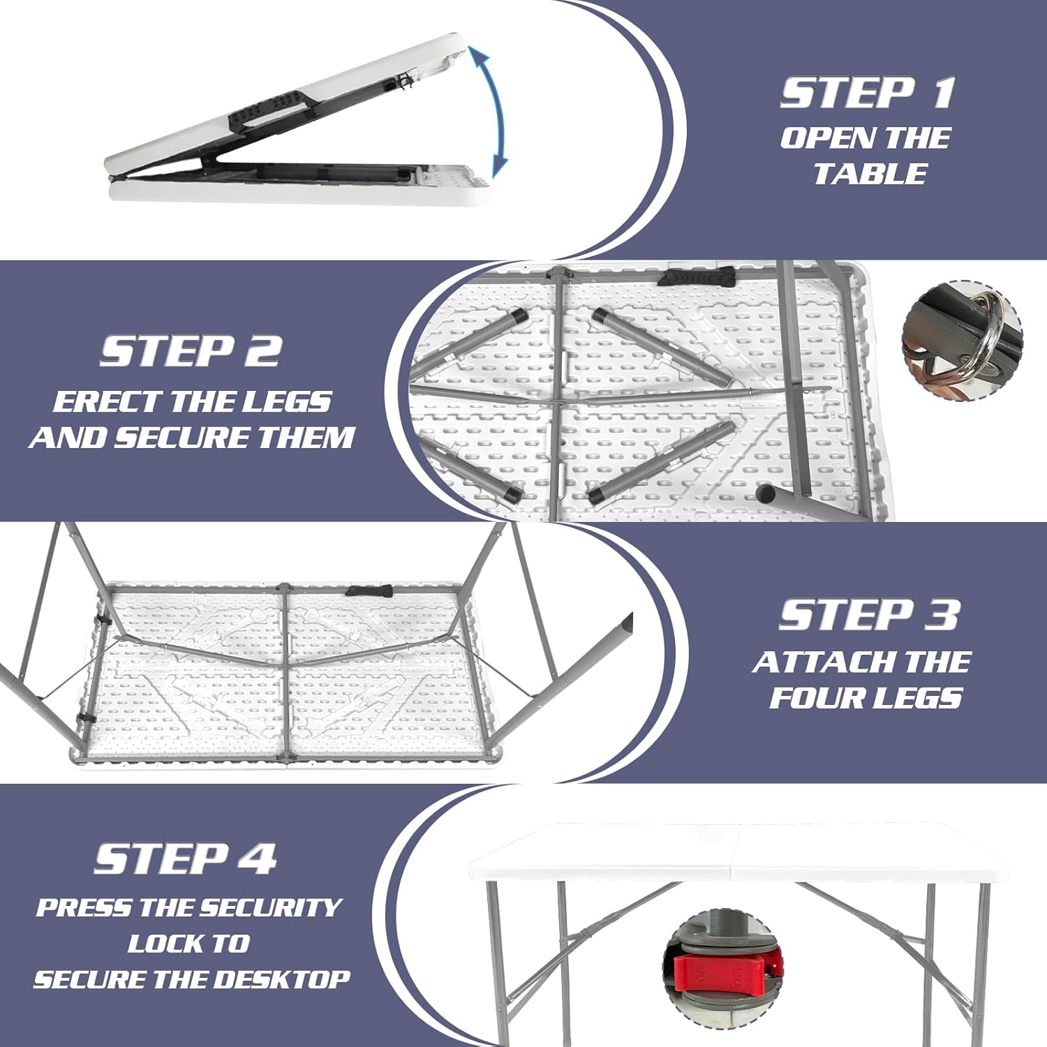 Camp Field 4FT Folding Table, Portable Heavy Duty Rectangular Folding Utility Table Quick Setup Indoor & Outdoor Table for Camping, Picnic, Parties & Events. (White, 4FT)