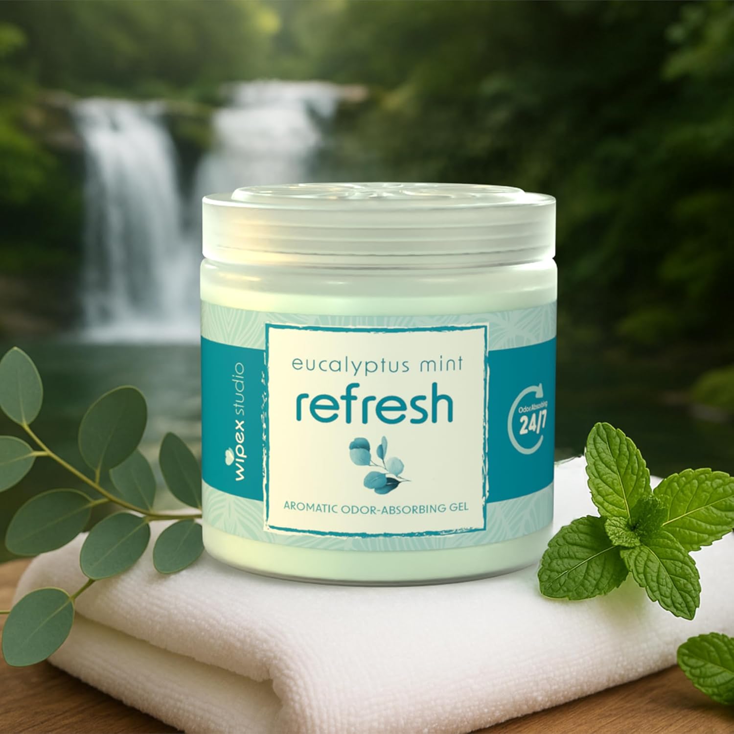 Wipex Odor Eliminator for Home - Eucalyptus & Mint Odor Absorber, 15 Oz Gel Jar, Long-Lasting Freshness, Ideal for Rooms, Offices, and Yoga Studios, Effective Odor Eliminator, 12pk