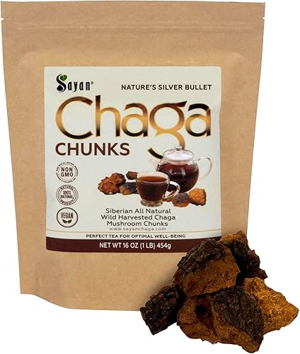 Miniatura 1 de Sayan Siberian - Trozos de hongo chaga puro crudo con corteza superior negra de 16 onzas  1 libra, té antioxidante cosechado silvestre prémium para