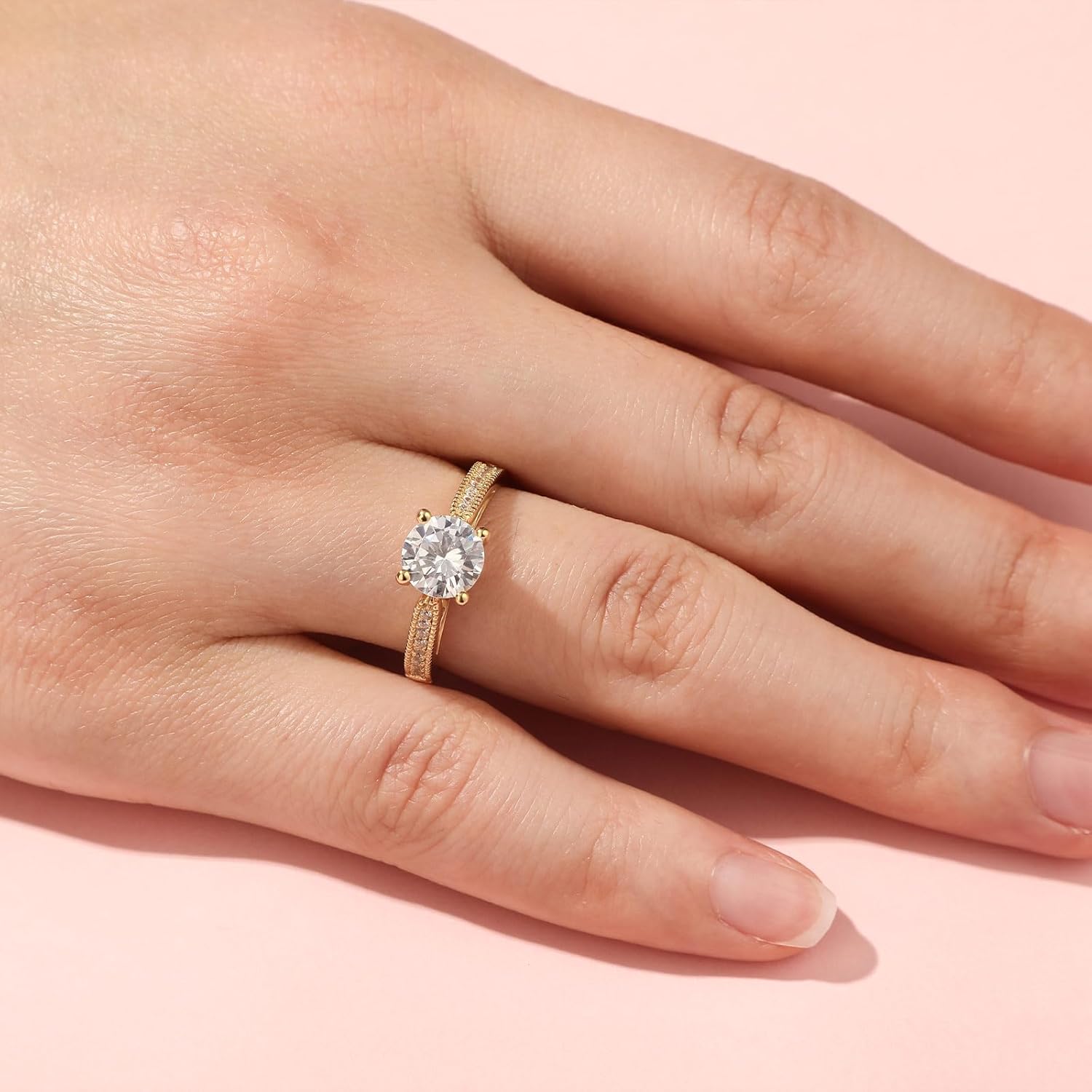 Jeulia Classic Moissanite Engagement Ring for Women; D Color Round Cut 925 Sterling Silver Wedding Ring Yellow Gold CZ Anniversary Promise Rings for Her with Jewelry Gift Box - Image 8