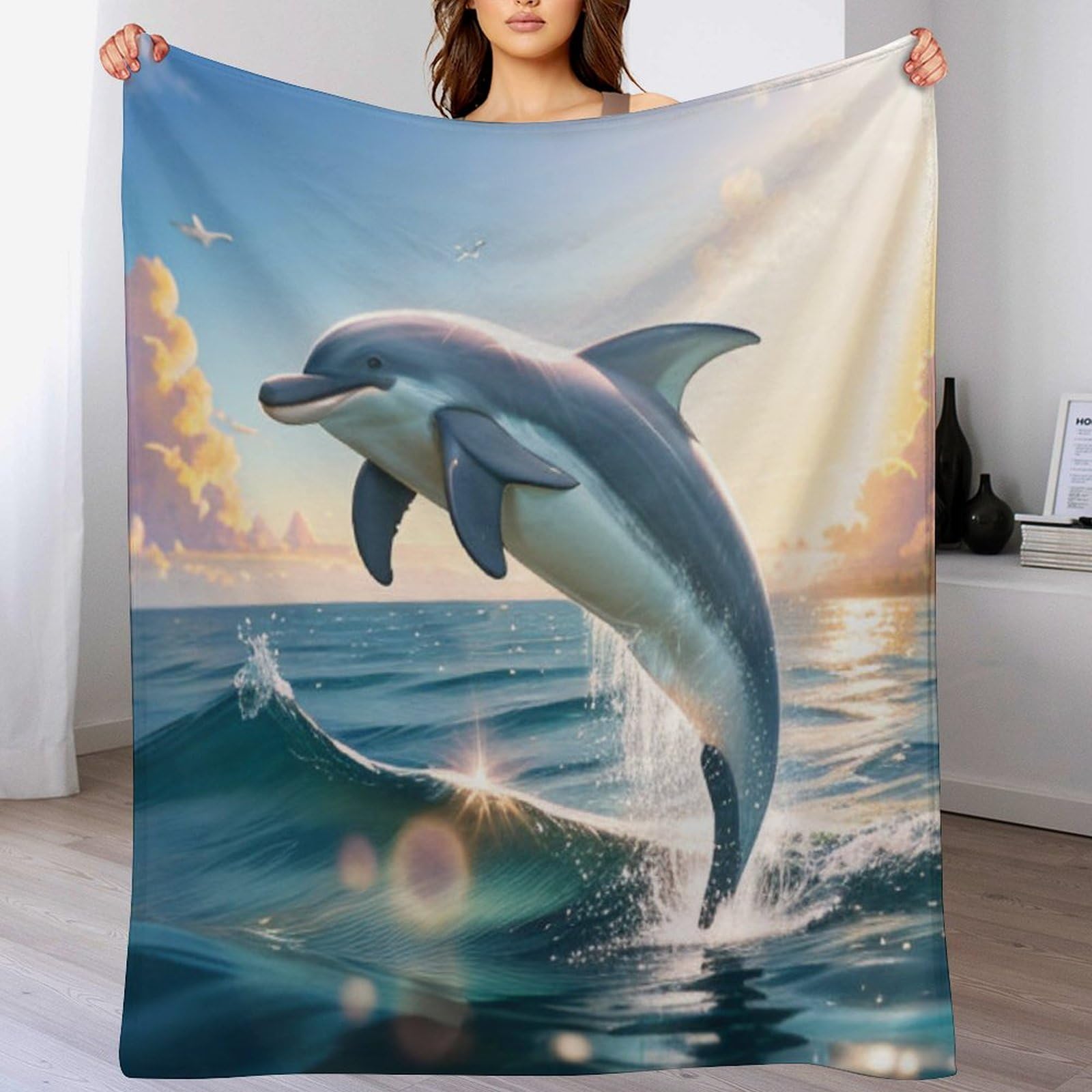 Couverture polaire dauphin haut de gamme en flannel peluche ultra douce 130×180cm