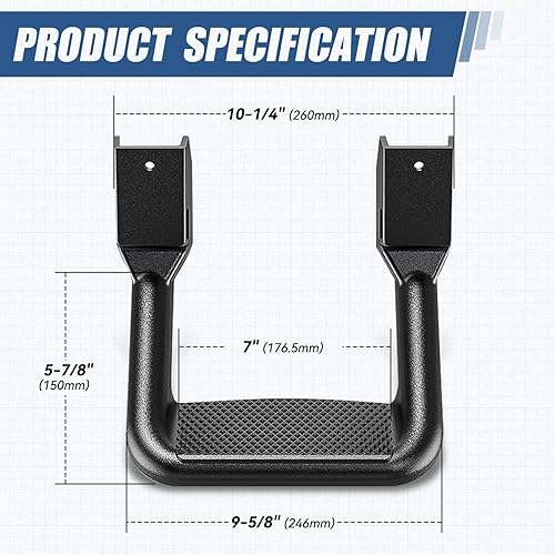 Miniatura 3 de Auto Dynasty Escalón lateral universal de 1 pulgada con soportes de montaje para camionetas y camiones, aluminio, recubrimiento de polvo negro,