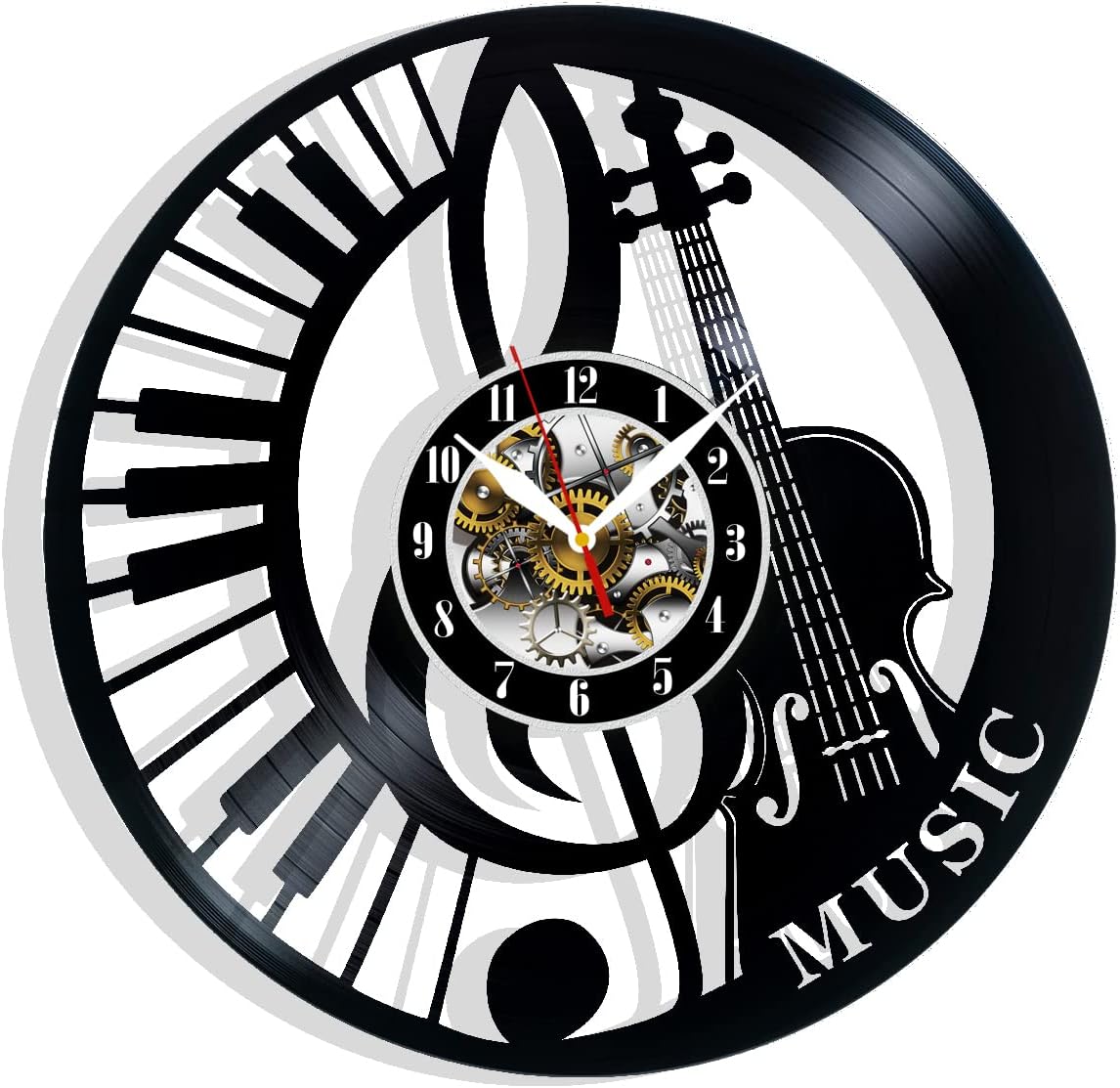 Music Notes Treble Clef Violin Piano Vinyl Record Wall Clock Surprise Ideas Best Friends Birthdays Art Home Room Decor Gift for Birthday Holiday Christmas 12” LP Clock Black