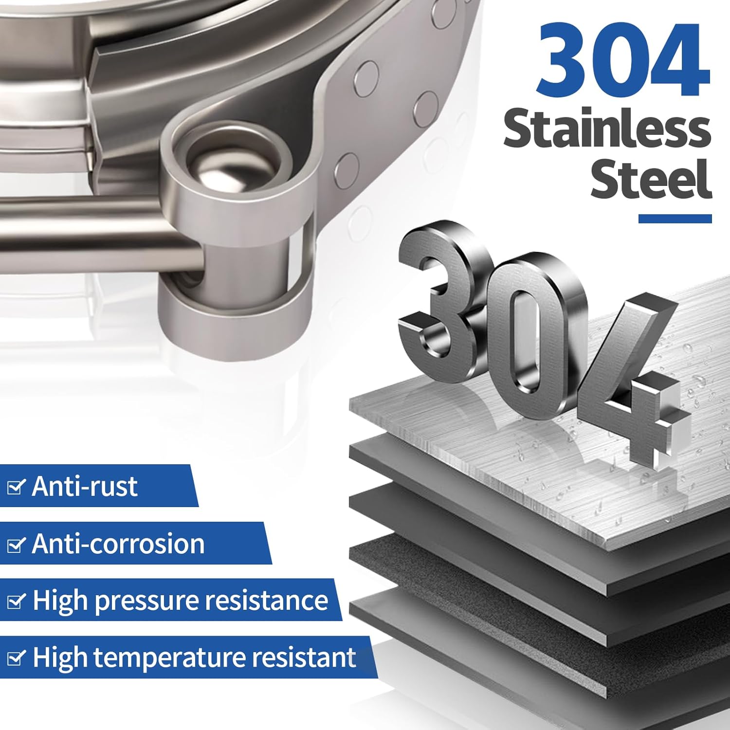 2Pcs V-Band Flange Clamp Kits, 3inch Stainless Steel Exhaust V Band Clamp with Male Female Quick-release Flat Flange Assembly For Turbo, Downpipes, Exhaust System